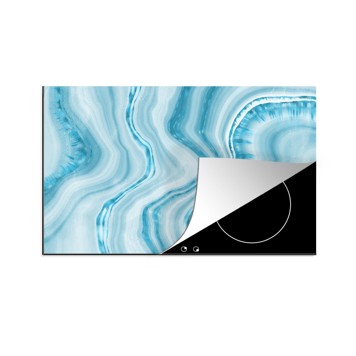 MuchoWow Herdblende-/Abdeckplatte Marmor - die 81x52 Vinyl, Blau (1 - cm, tlg), Ceranfeldabdeckung Muster, küche, Induktionskochfeld für Schutz