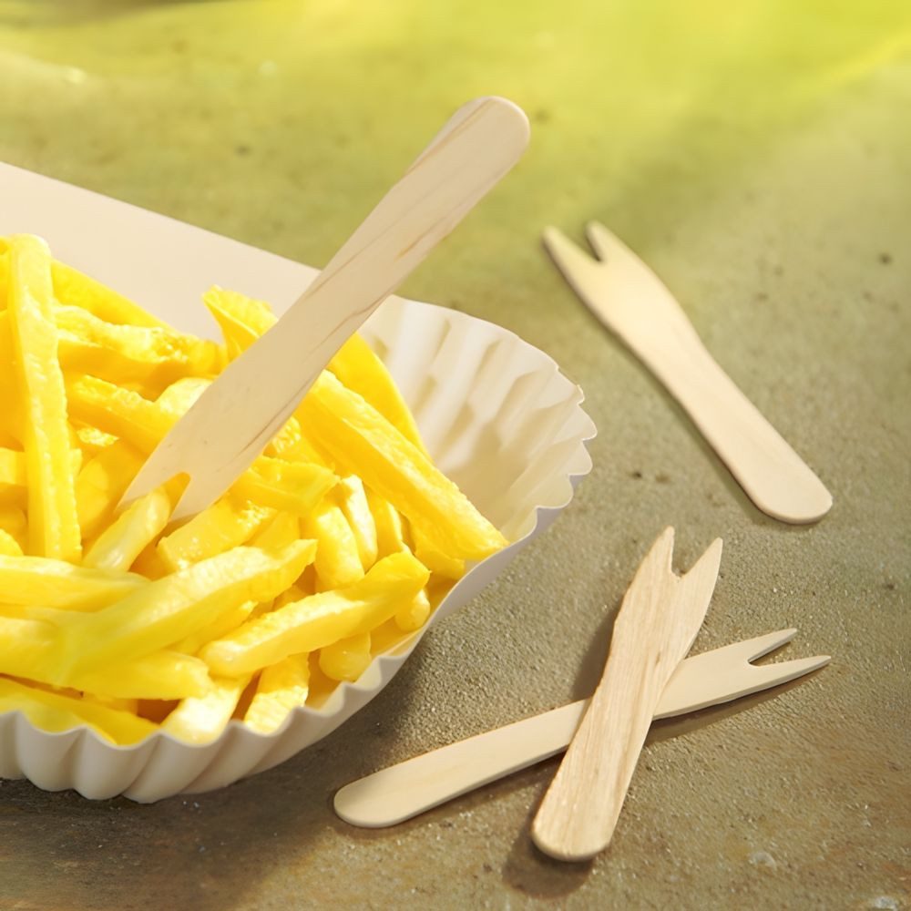 PAPSTAR Einweggabel Pommes-Frites-Gabeln, Holz pure 8,5 cm 6000 Stk