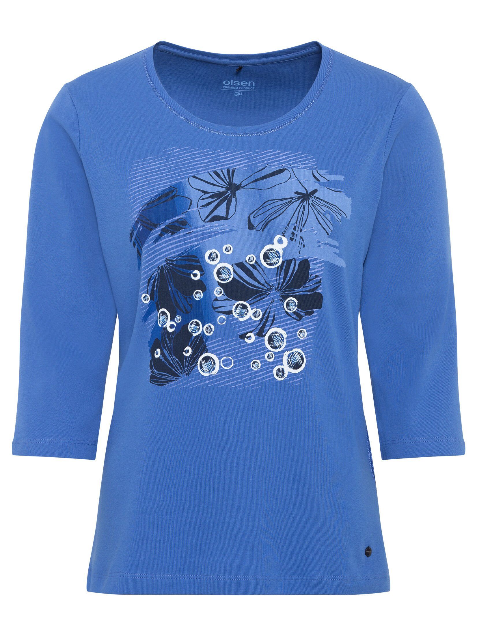 Olsen Rundhalsshirt mit Electric phantasievollen Placement-Print Blue
