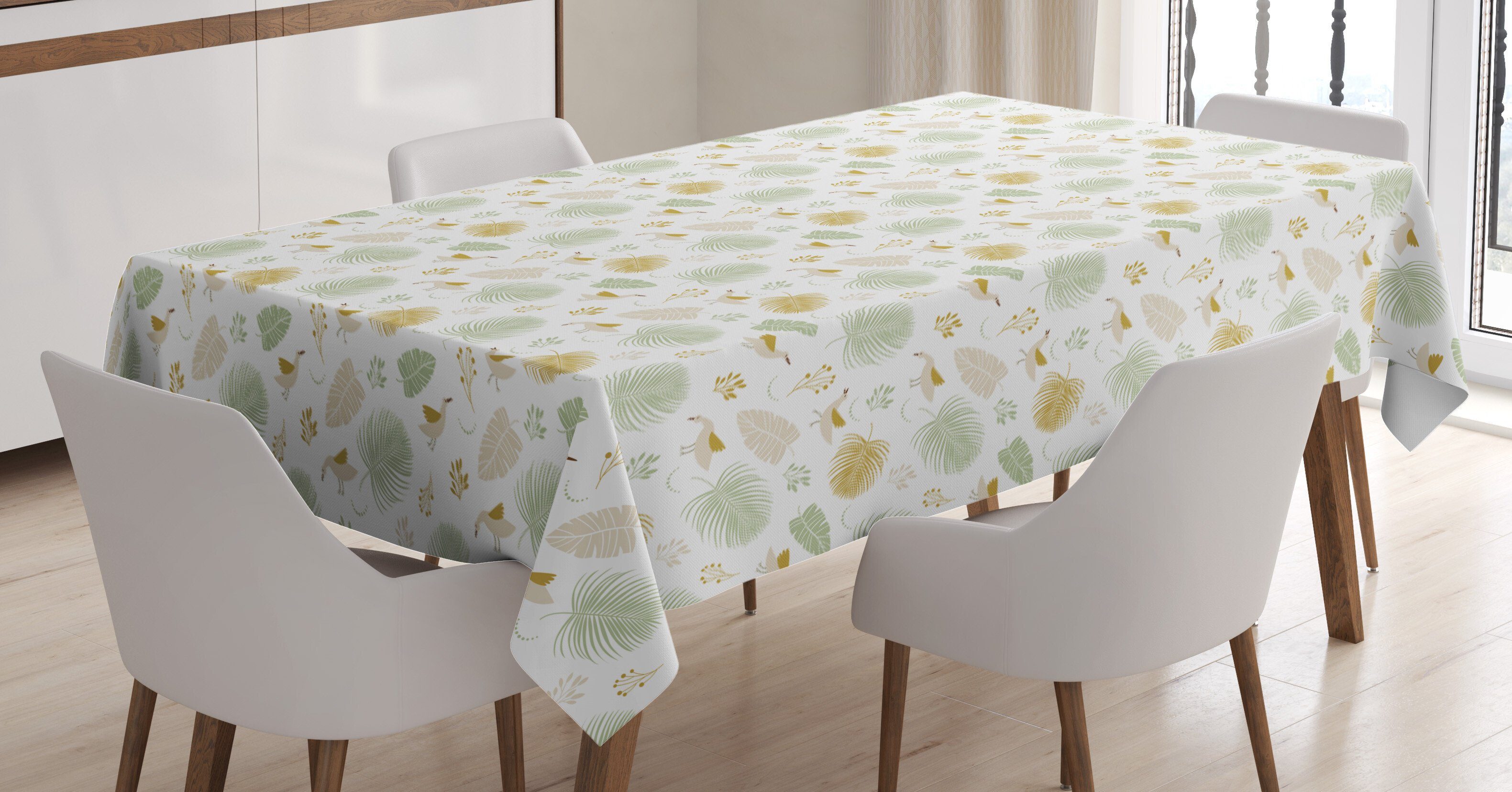 Farbfest den Vintage Für Tischdecke geeignet Vogel Bereich Blätter Klare Abakuhaus Palm Banana Waschbar Außen Farben,