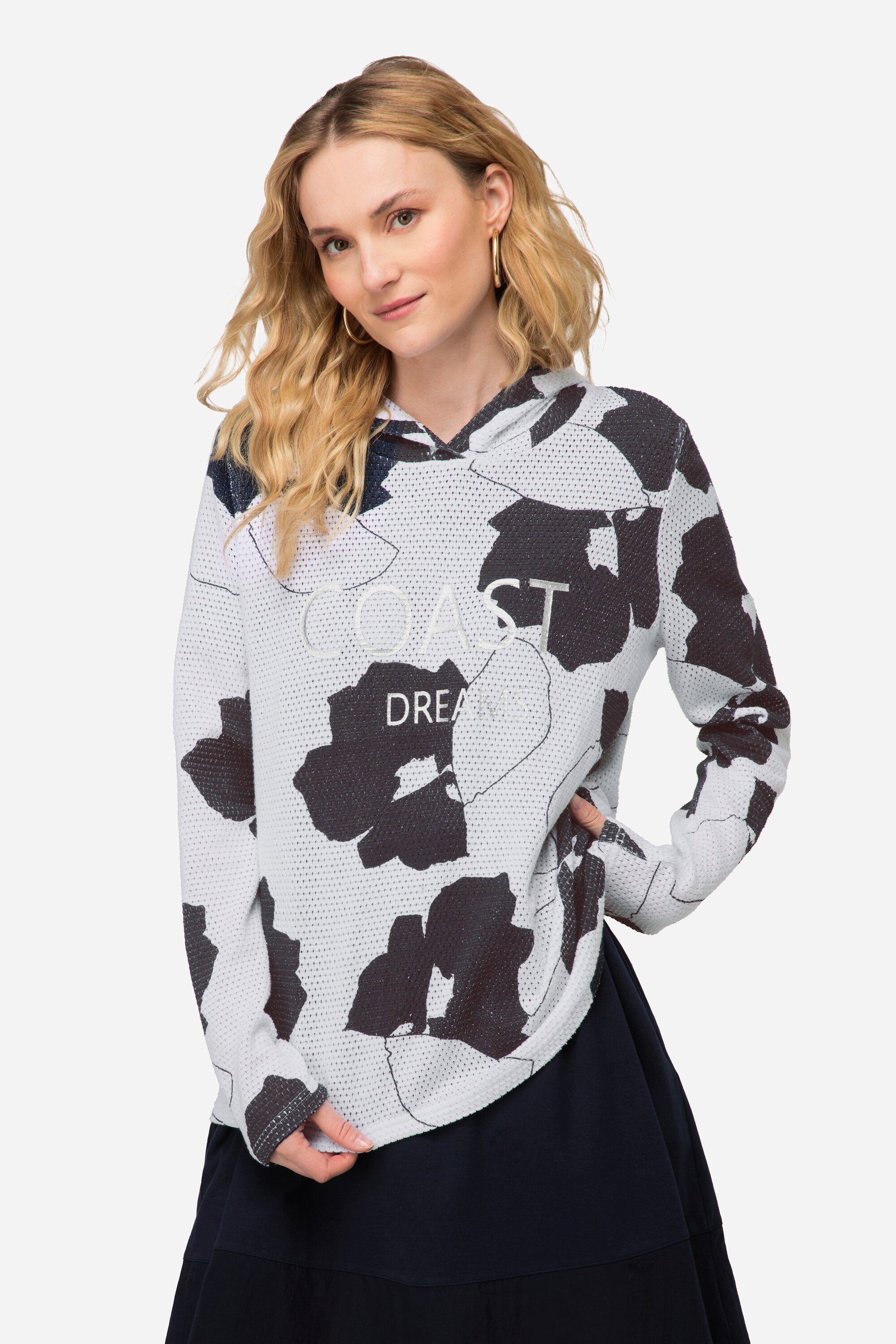 Laurasøn Sweatshirt Hoodie Blätter Print Netz-Kapuze Langarm marine