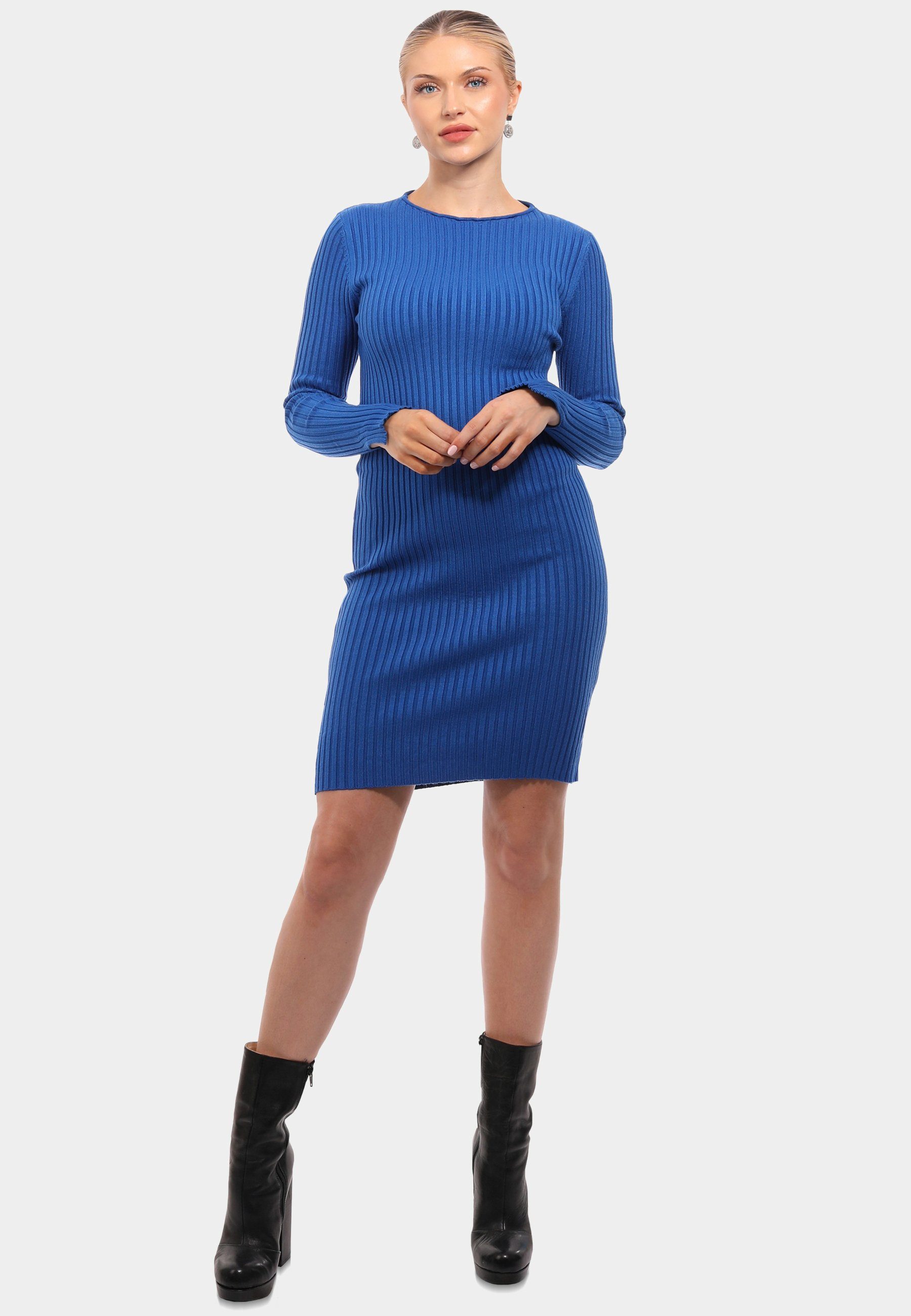 YC Fashion & Style Blau in Set) Langarm, Elegantes Unifarbe Strickkleid (Kein Strickkleid
