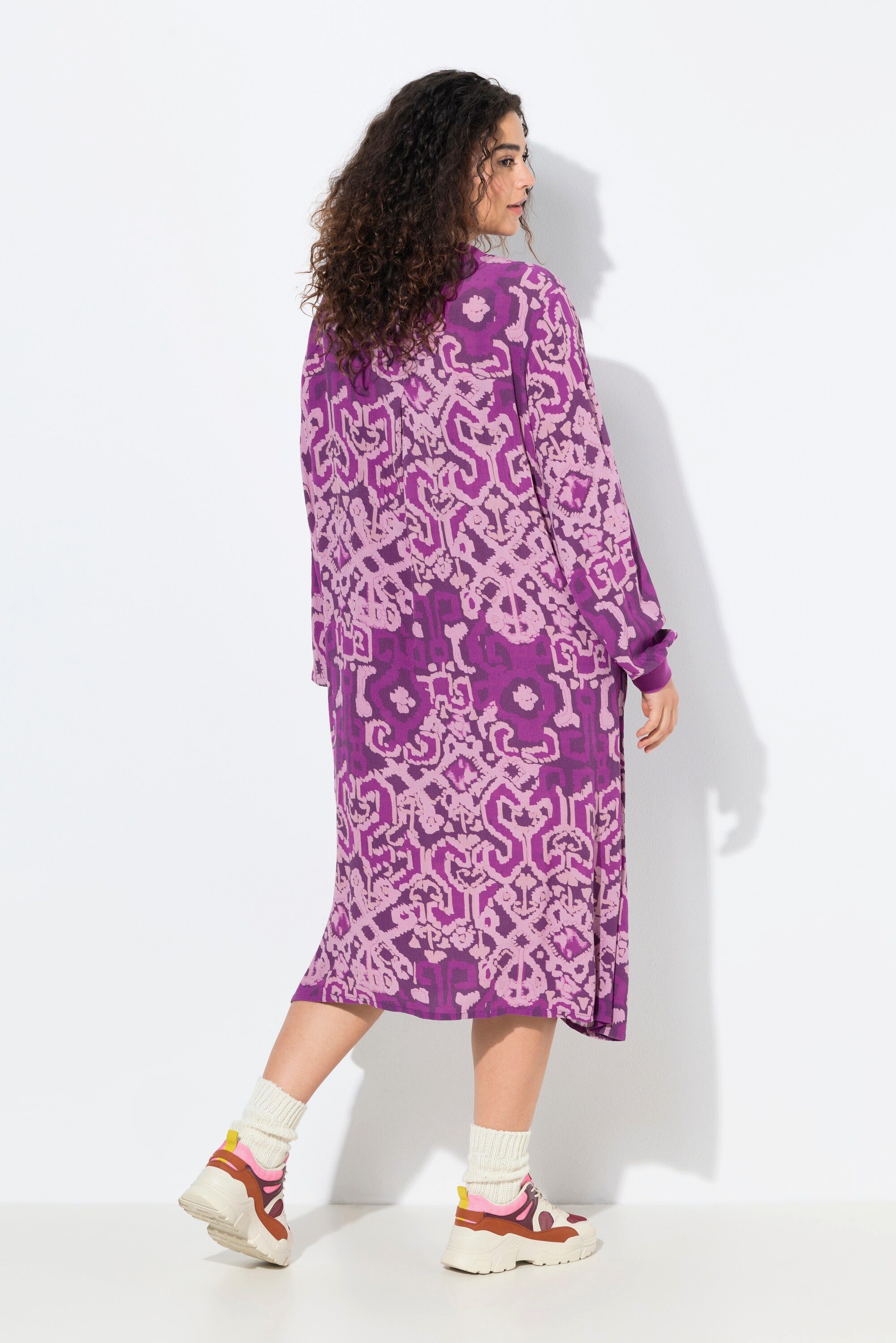Ulla Popken Jerseykleid Kleid Zierfalte A-Linie Stehkragen Glocken-Langarm