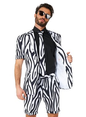 Opposuits Partyanzug Shorts Suit Zazzy Zebra, Kurzärmeliger Anzug für die Sommersafari