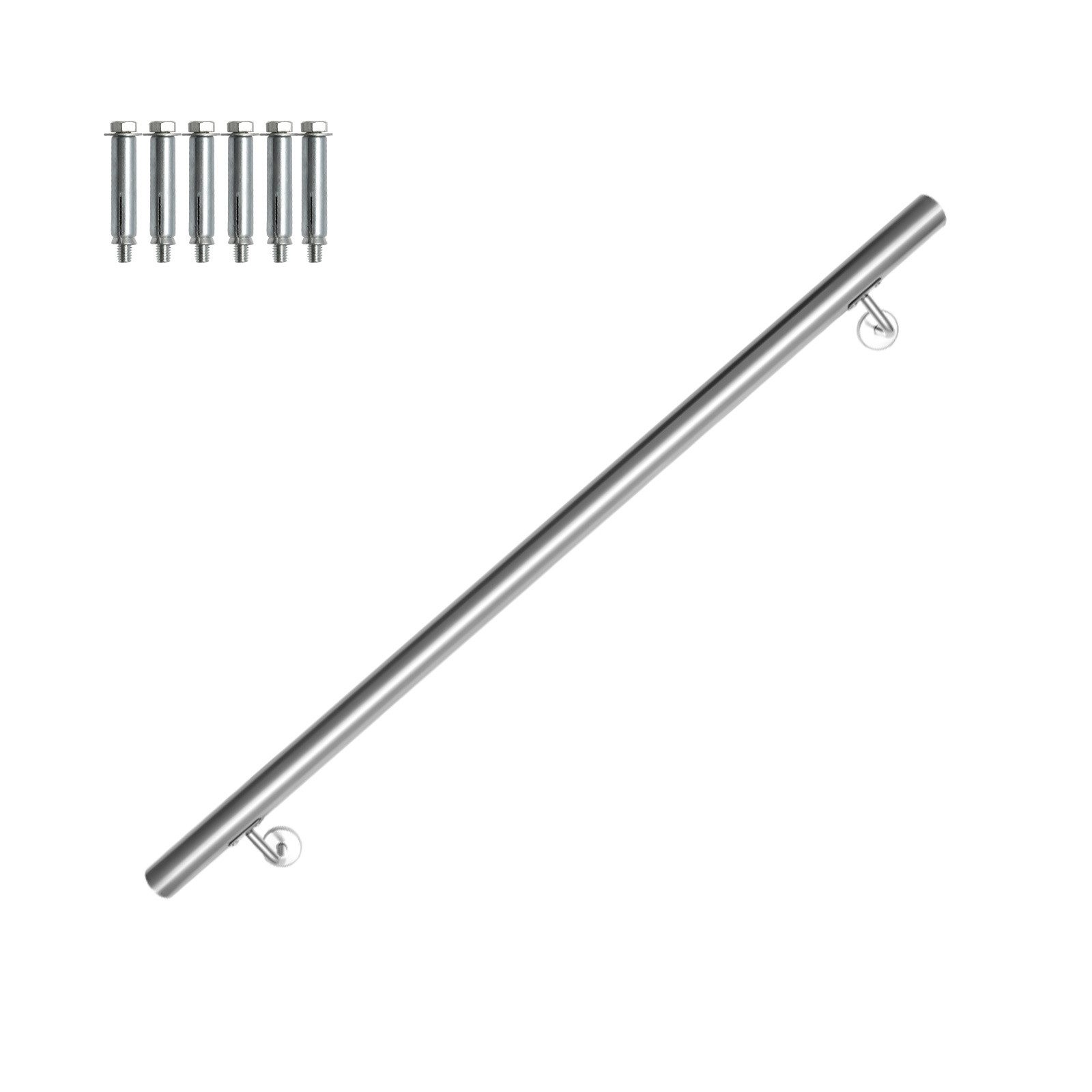 Clanmacy Handlauf Edelstahl Handlauf 110 cm Ø42 mm aus 304 Edelstahl, Wandhandlauf Trepp, 110 cm Gesamtlänge, (Edelstahlgeländer, geländer treppe, Edelstahl, Edelstahl AISI304), korrosionsbeständig, wetterfest, langlebig