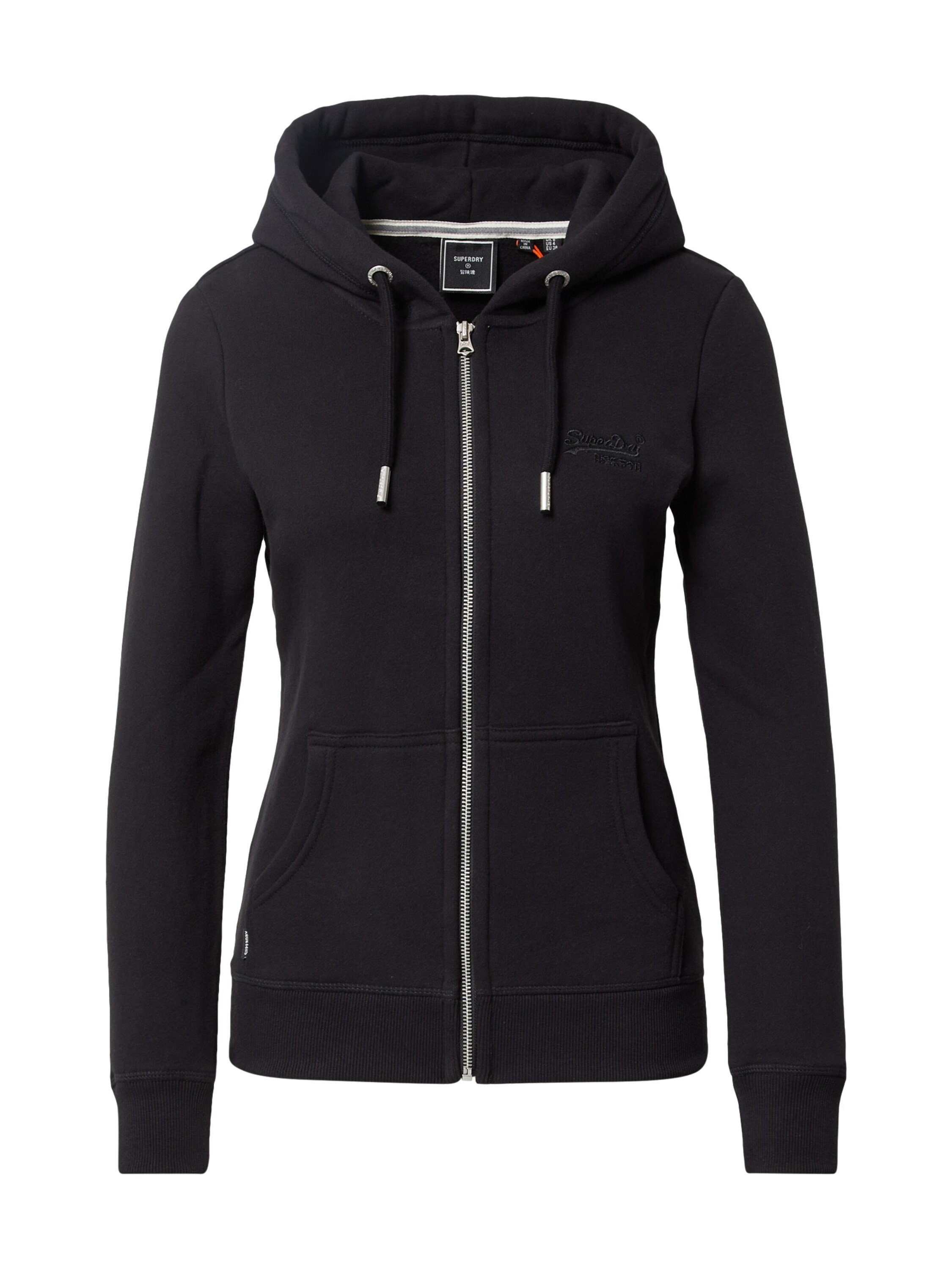 Schwarz (1-tlg) Sweatjacke Stickerei Superdry