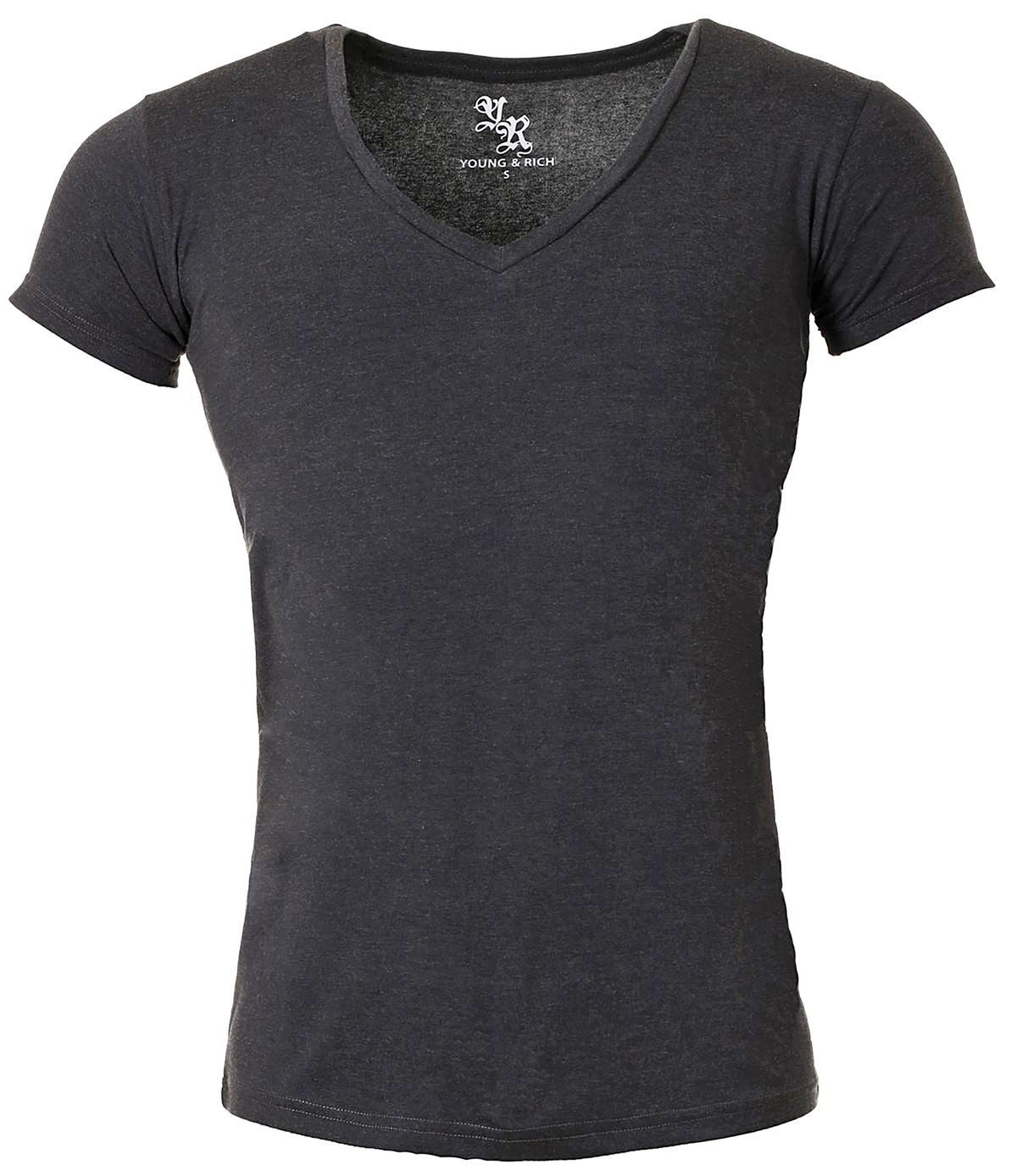 Young & Rich T-Shirt Herren Uni Basic 1315 extra tiefer Ausschnitt 3er Pack (3er-Pack, 3-tlg., 3er-Pack) V-Ausschnitt unifarben kurzarm slim fit