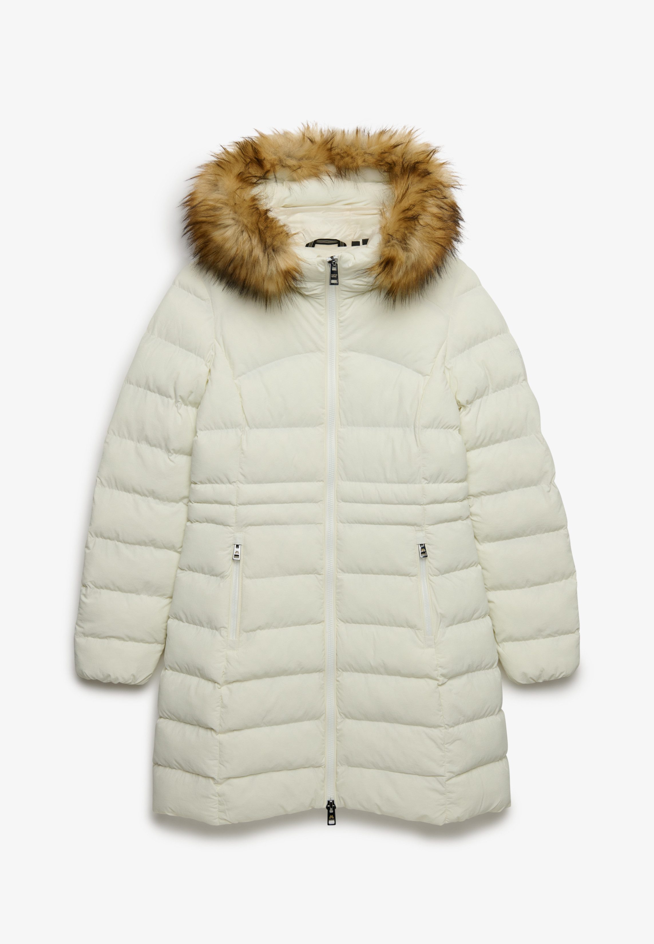 Superdry Steppjacke HOOD FAUX FUR FUJI MID LENGTH Kunstfaser, slim fit