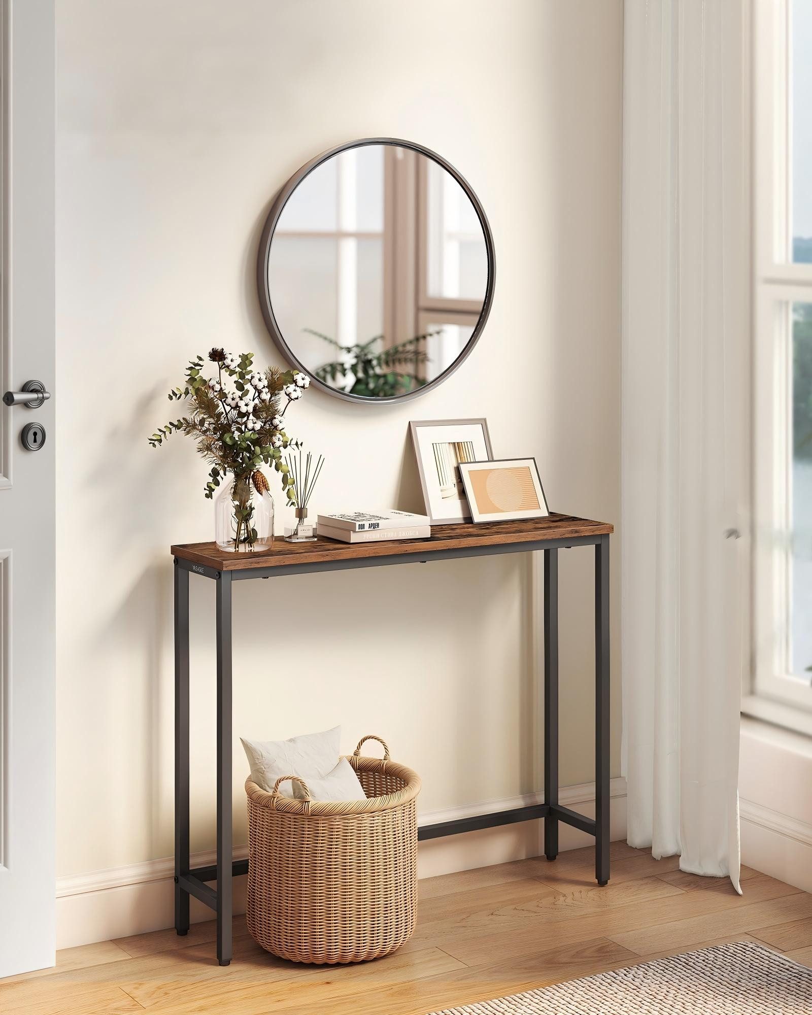 VASAGLE Konsolentisch Flurtisch, einteilige Tischplatte, einfache Montage,schmaler Sofatisch, für Flur, Schlafzimmer, Wohnzimmer, 20/24 x 80 x 81,2 cm