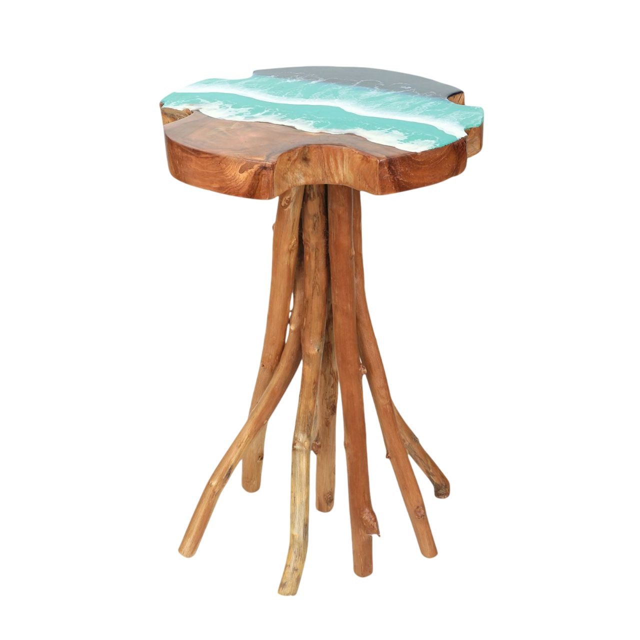 Licht-Erlebnisse Beistelltisch BALI, Baumscheibe massiv B: 40cm H: 60cm Holz Epoxidharz Meer Design Unikat