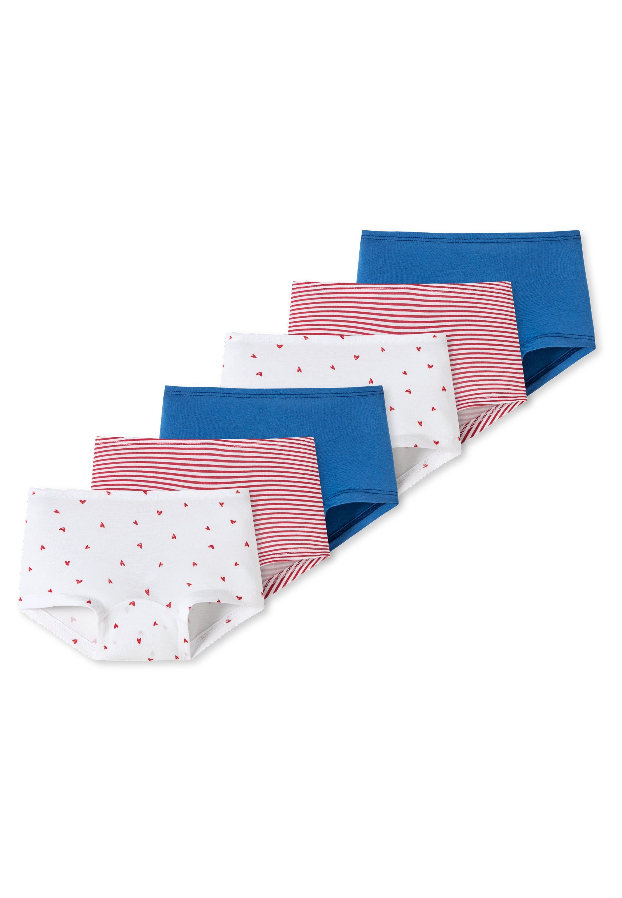 Schiesser Panty 6er Pack Kids Girls 95/5 Organic Cotton (Spar-Set, 6-St) Short Slip - Baumwolle - Blau / Rot / Weiß - 901 (FS23)