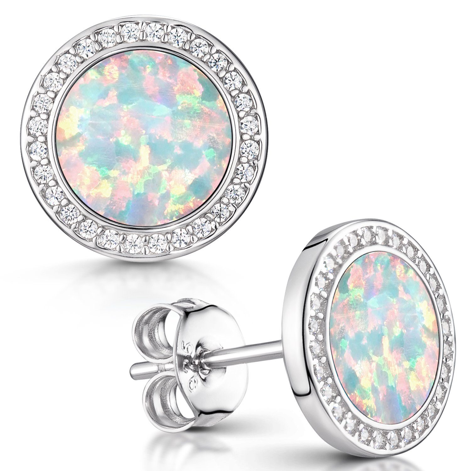 Materia Paar Серьги-гвоздики Damen Серьги Opal Weiß Zirkonia SO-394, 925 Sterling Silber, rhodiniert