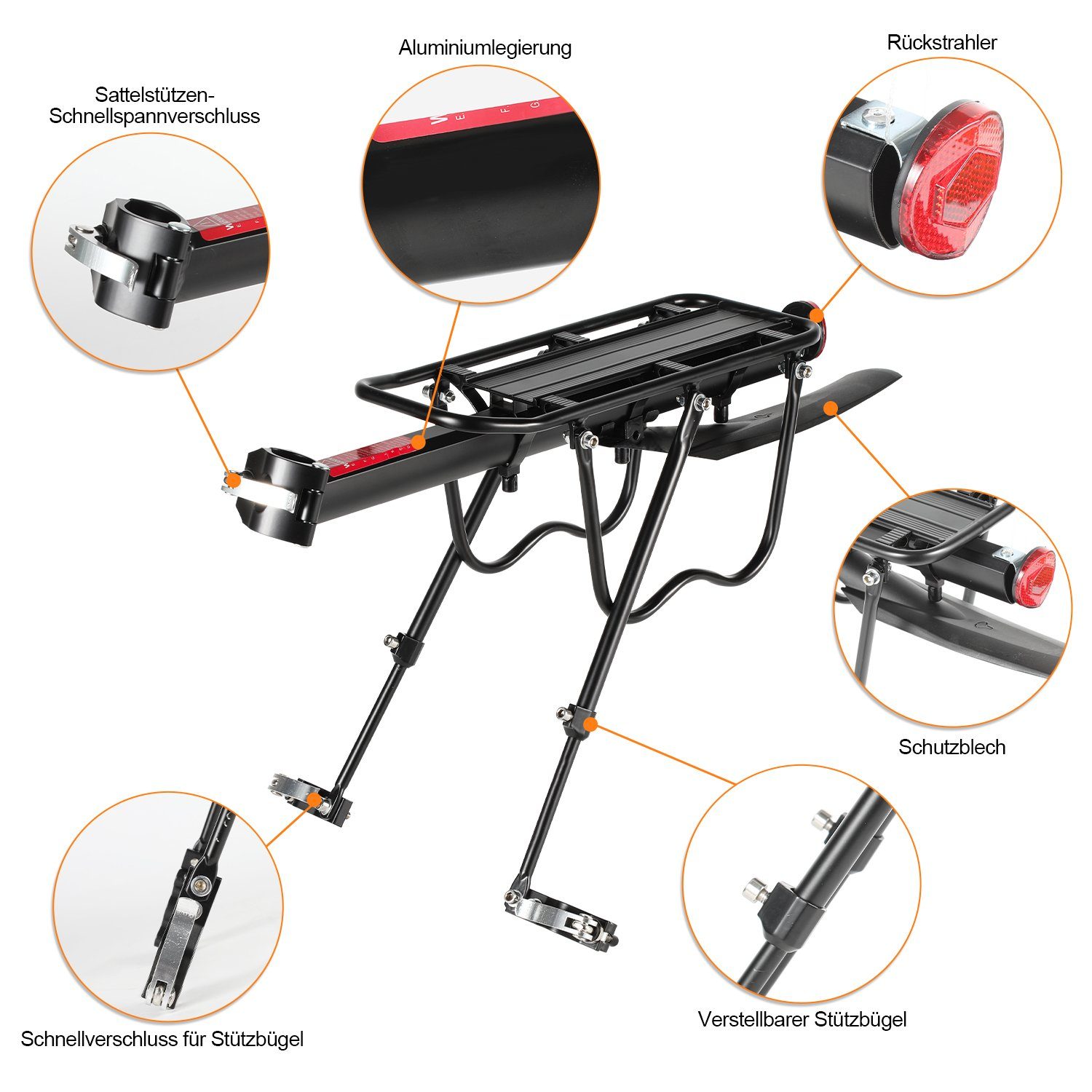 Clanmacy Fahrrad-Gepäckträger Fahrrad Gepäckträger für hinten Mit Schutzblech Rücklicht, verstellbar