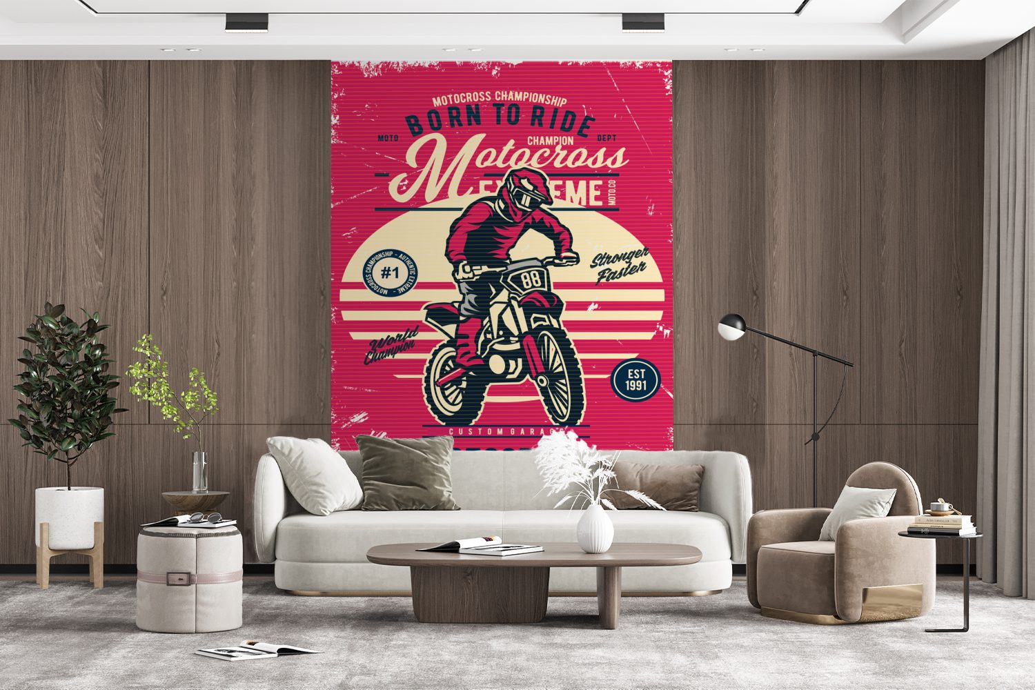 bedruckt, Tapete - St), MuchoWow Wohnzimmer, Montagefertig für (3 Wandtapete Fototapete Vinyl Matt, - Vintage Motocross Angebot,