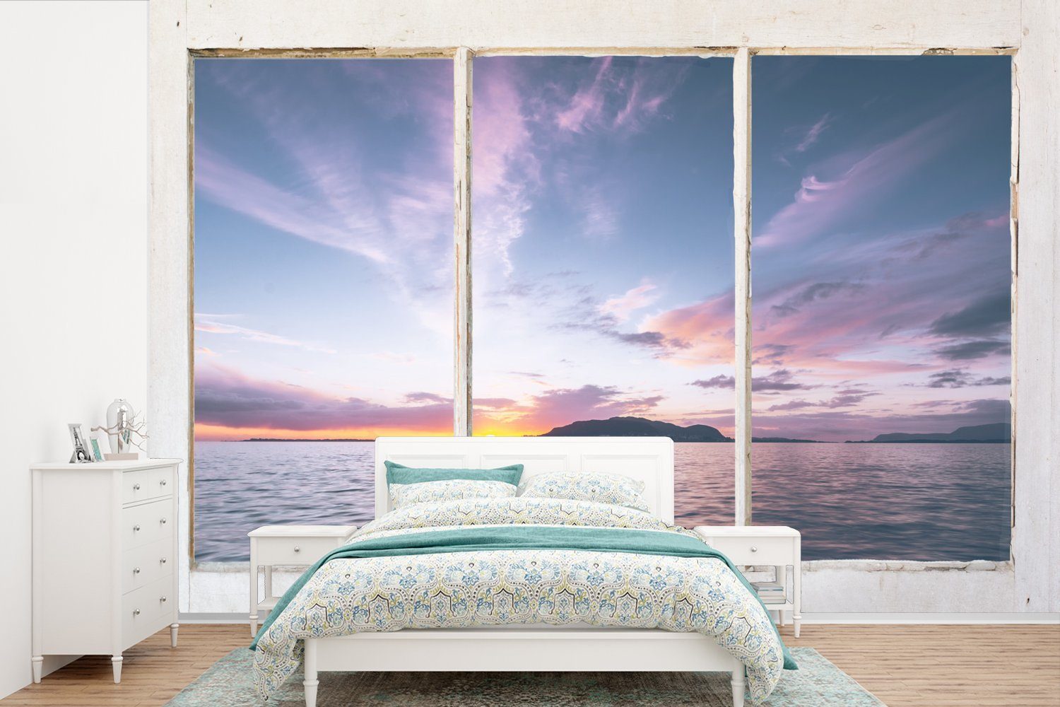 MuchoWow Fototapete Aussicht - Insel - Meer, Matt, bedruckt, (6 St), Wallpaper für Wohnzimmer, Schlafzimmer, Kinderzimmer, Vinyl Tapete