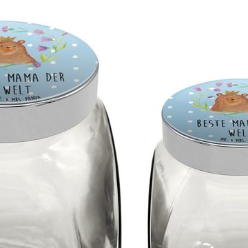 Mr. & Mrs. Panda Vorratsglas L 870ml Bär Königin - Blau Pastell - Geschenk, Gewürzdose, Teddy, Süß, Premium Glas, (1-tlg), Vielseitig einsetzbar