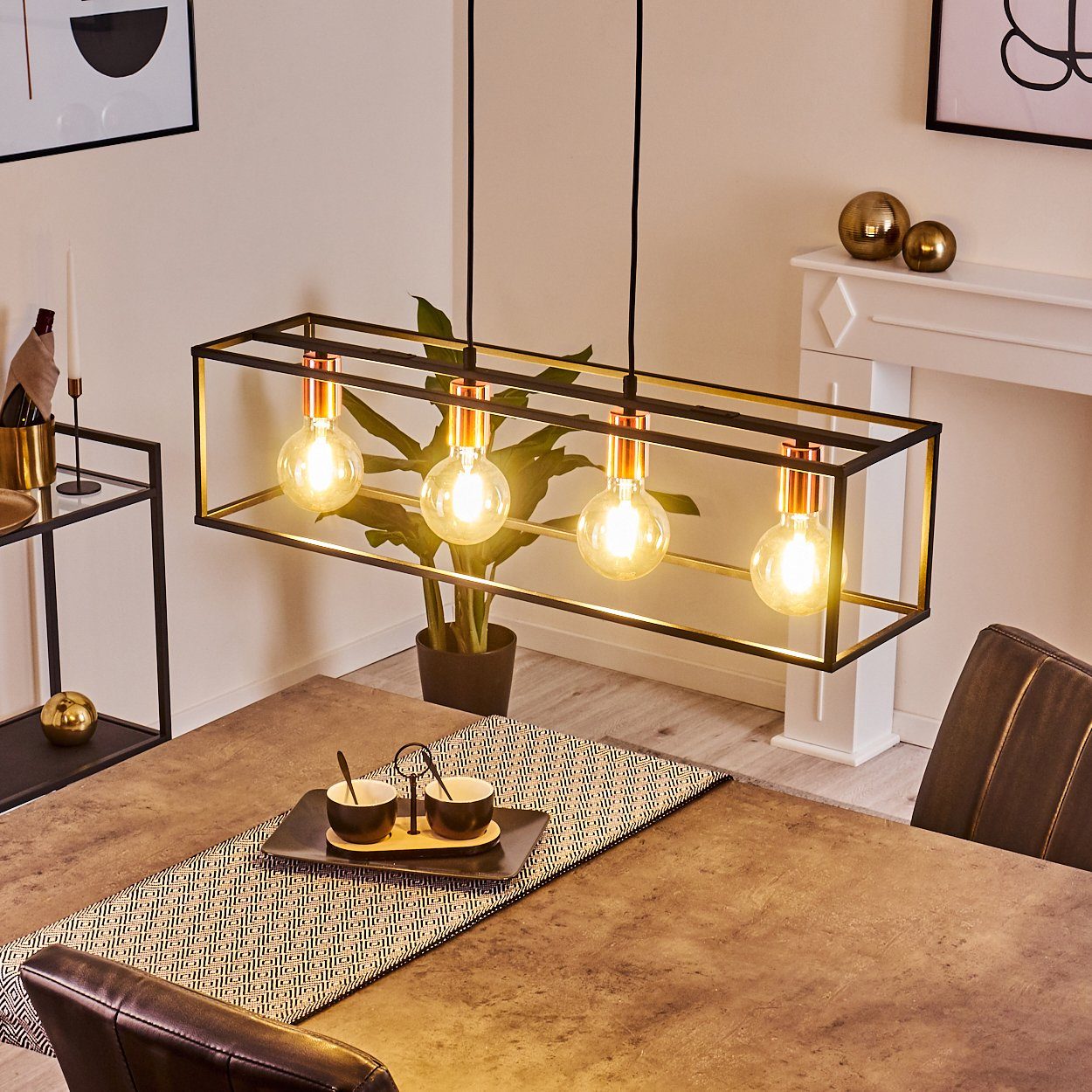 und Moderner im 4xE27 in Pendelleuchte Look, Deckenlampe Look Industrial 4-flammige hofstein Schwarz Metall ohne im offenen »Venaus« Kupfer, Design, Leuchtmittel, aus Pendellampe