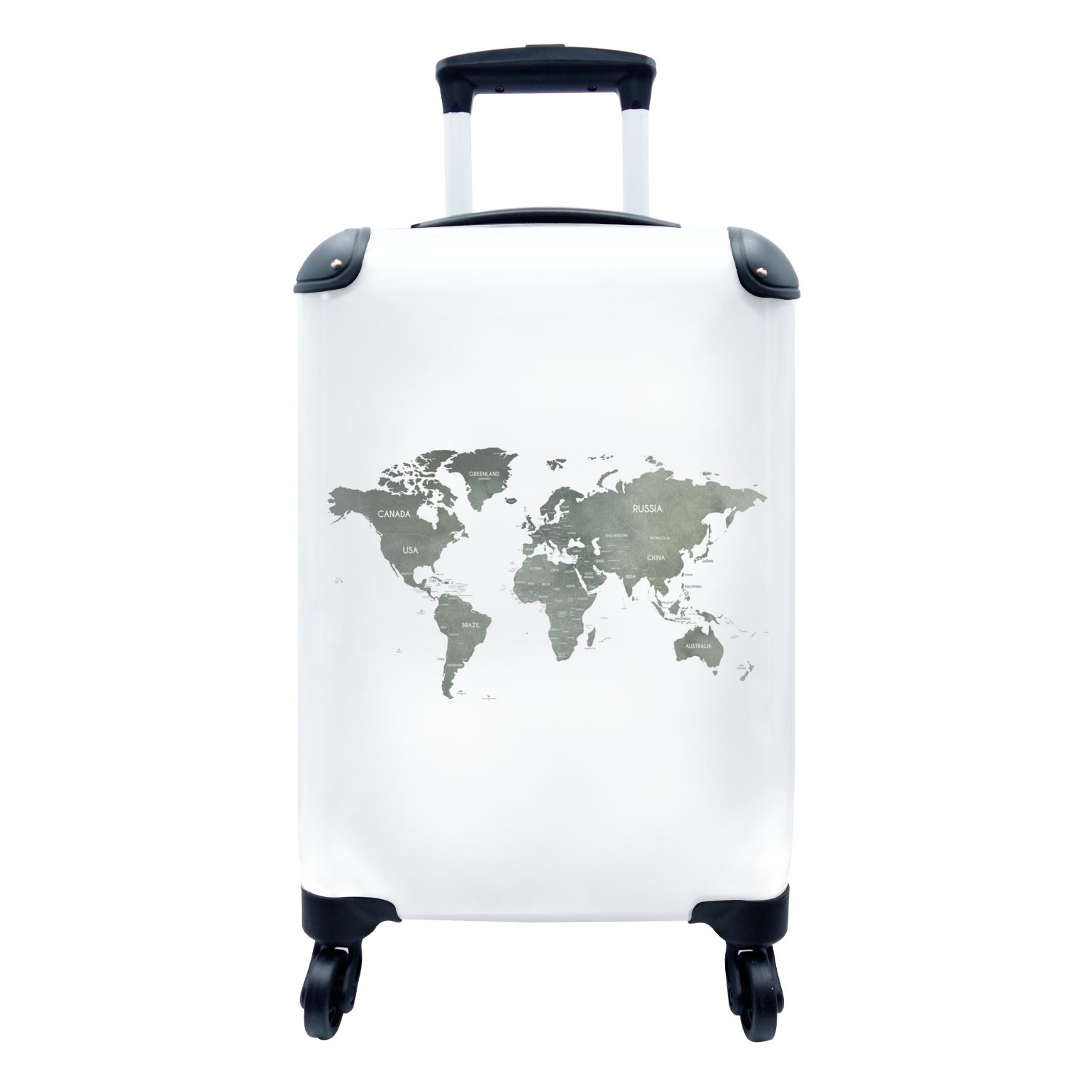 MuchoWow Handgepäckkoffer Weltkarte - Grün - Länder, 4 Rollen, Reisetasche mit rollen, Handgepäck für Ferien, Trolley, Reisekoffer