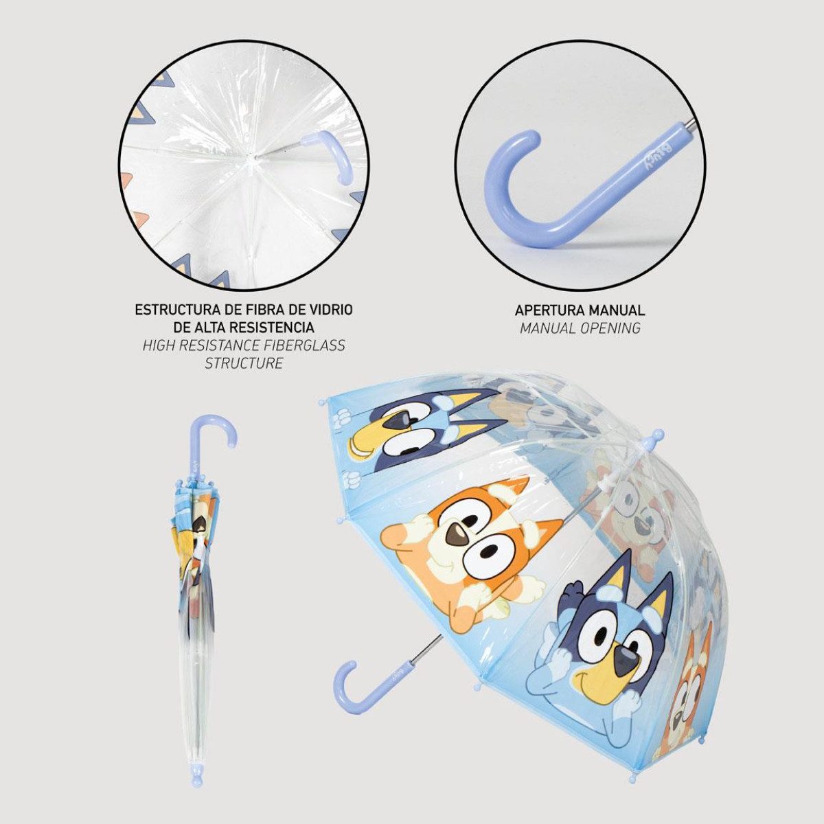 Bluey Regenschirm-Wanderstock Kinder Ø 45 cm Regenschirm manueller Bubble-Schirm & Wetterschutz