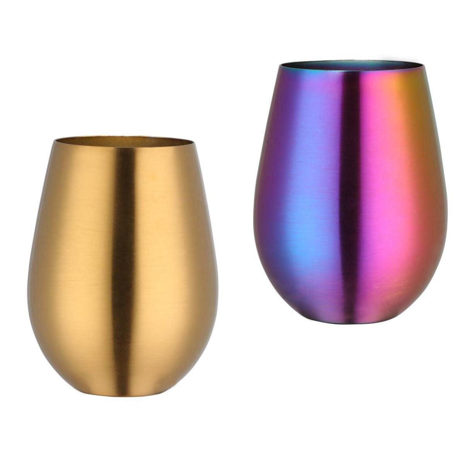 LuxusKollektion Weinglas Weinglas Edelstahl 480ml Set 2 Gold/Regenbogen, Metall