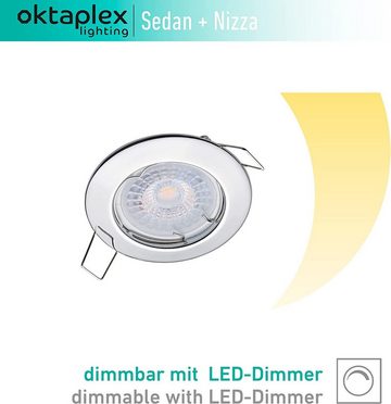 Oktaplex lighting LED Einbaustrahler 3 Stück LED Strahler flach inkl. LED Module 5W 380 Lumen, Dimmbar, Leuchtmittel wechselbar, warmweiß, 3000 Kelvin 230V chromfarben