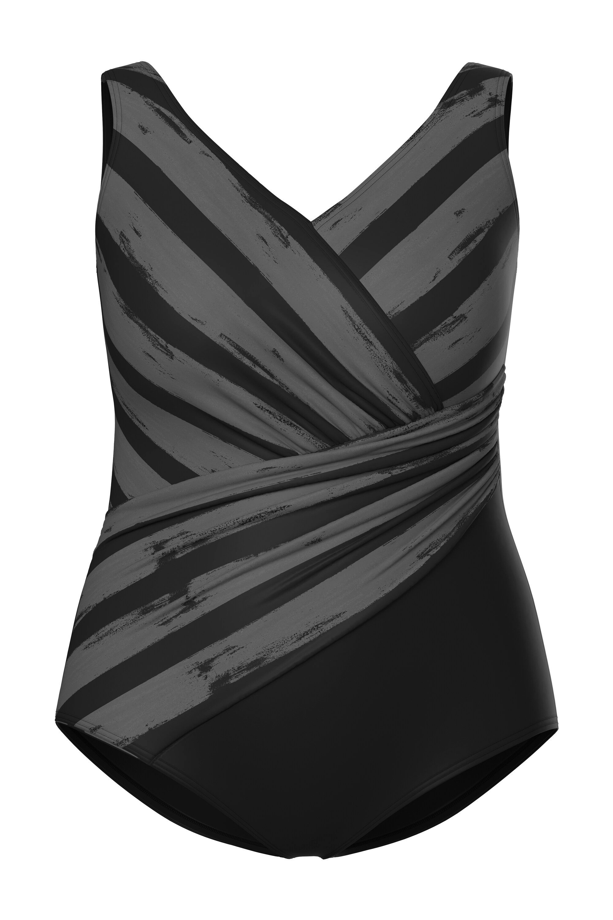 Ulla Popken Badeanzug Badeanzug Streifen Softcups Drapierung recycelt