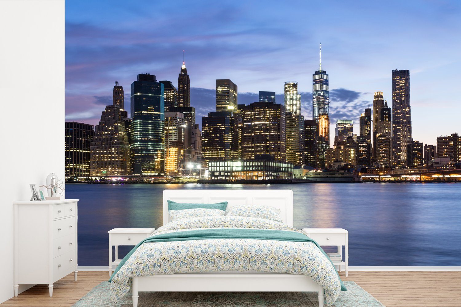 Wohnzimmer, Kinderzimmer, Vinyl Schlafzimmer, MuchoWow Skyline, Wasser - für Tapete Fototapete New York Wallpaper St), Matt, - (6 bedruckt,