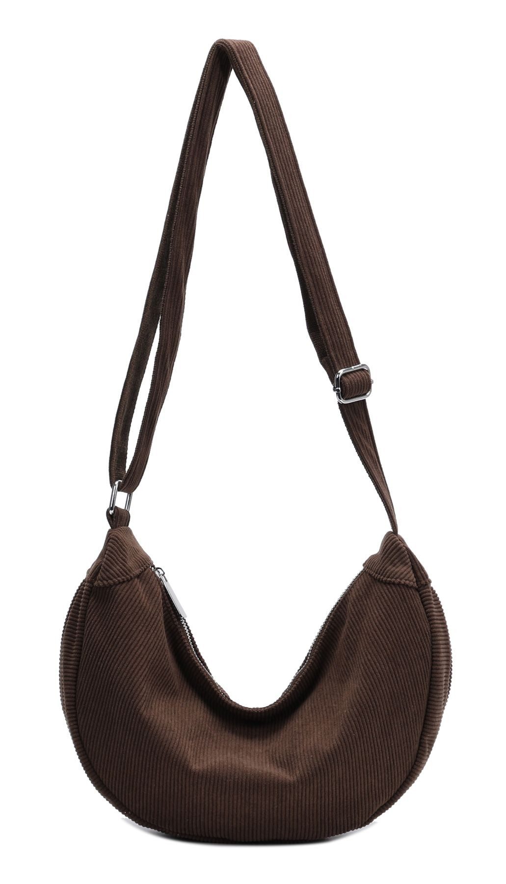 ITALYSHOP24 Schultertasche Damen Halbmond Tasche aus Cord Body Bag Umhängetasche CrossOver Urlaub, Crossbody Runde Cordtasche MOON Brust Slingtasche Freizeit Unisex Bag
