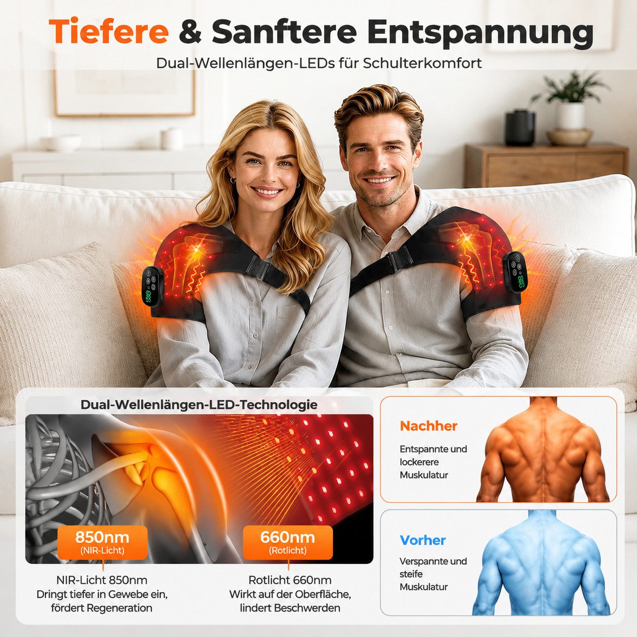 ibettertec Massagegerät Schulter Massagegerät mit Rotlicht und Vibrationsmassage, Kabellose Rotlicht Schulterbandage mit 660nm & 850nm LED-Licht, 5000mAh Akku,  – Bild 5 von 5