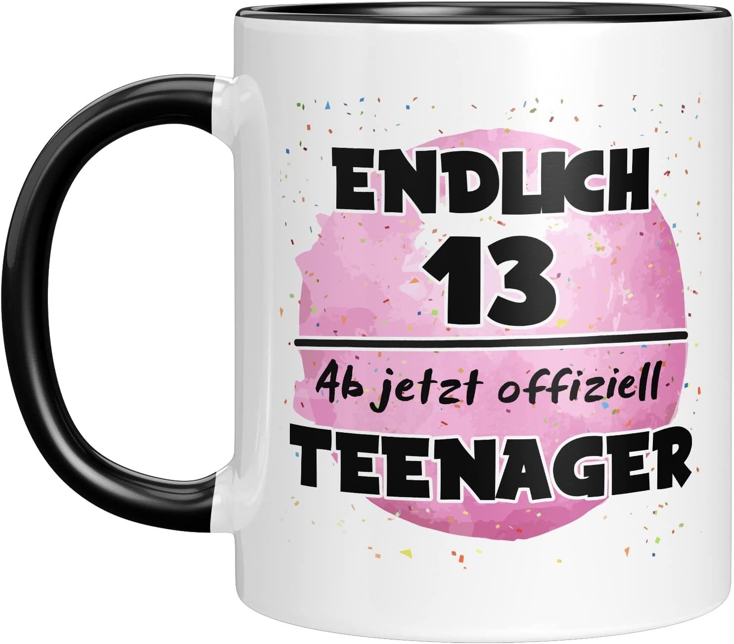 TassenTicker Tasse TASSENTICKER-Endlich Schwarz jetzt Teenager-Geburtstag, Ab 13. 330ml offiziell