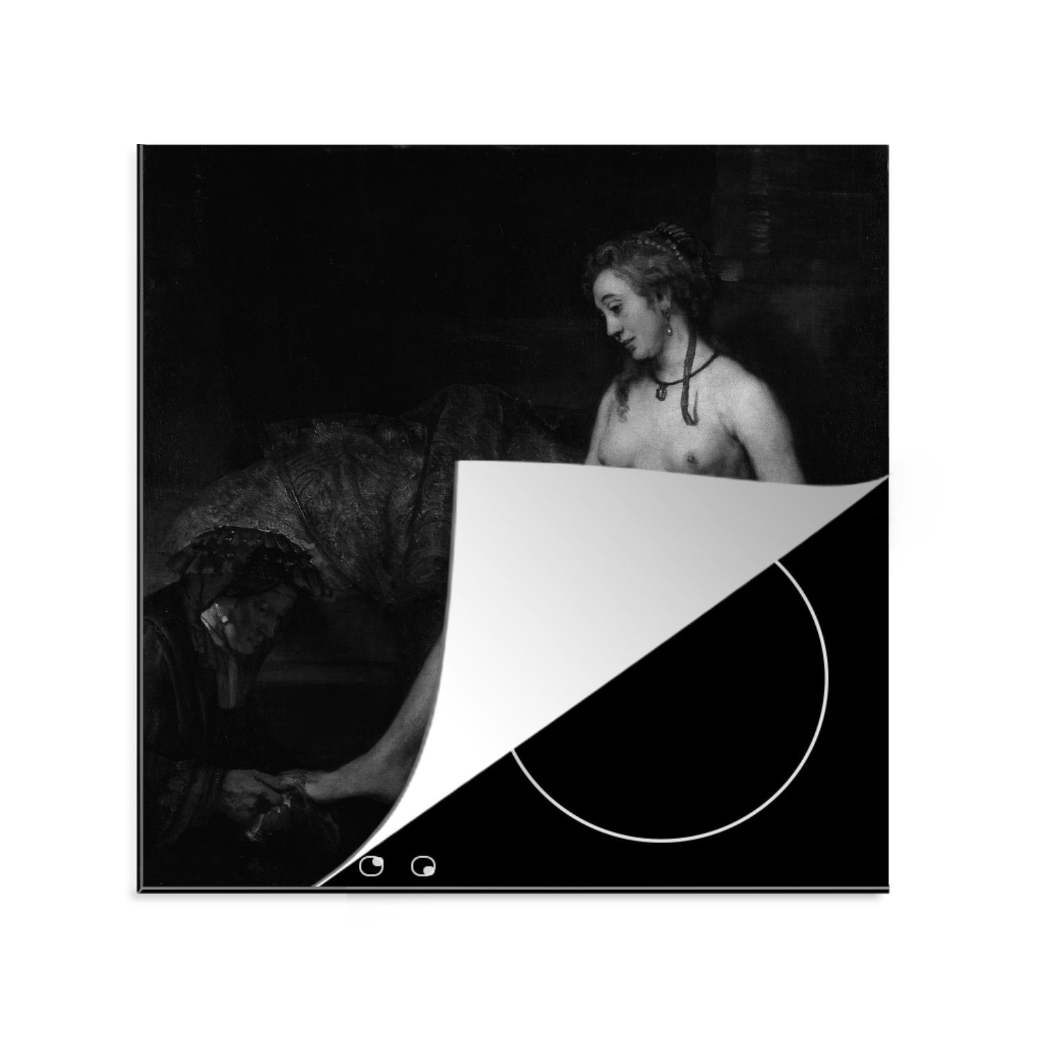 MuchoWow Herdblende-/Abdeckplatte Bathseba mit dem Brief von König David - Rembrandt van Rijn, Vinyl, (1 tlg), 78x78 cm, Ceranfeldabdeckung, Arbeitsplatte für küche