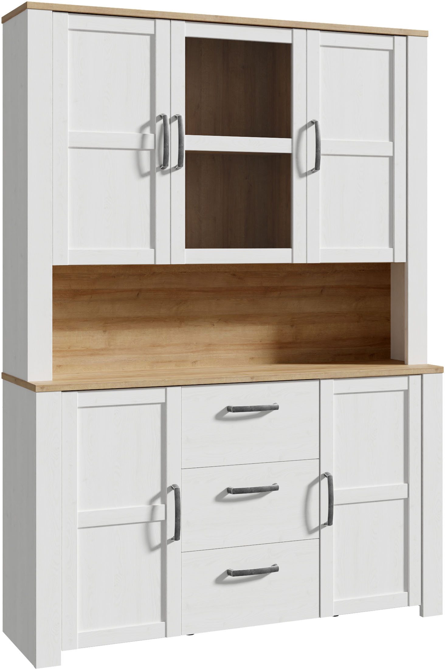 FORTE Buffet Bohol, großes Highboard,4Türen, 1 Glastüre, 3 Schubkästen B/H/T 146,1/205,4/42 cm, sehr viel Stauraum