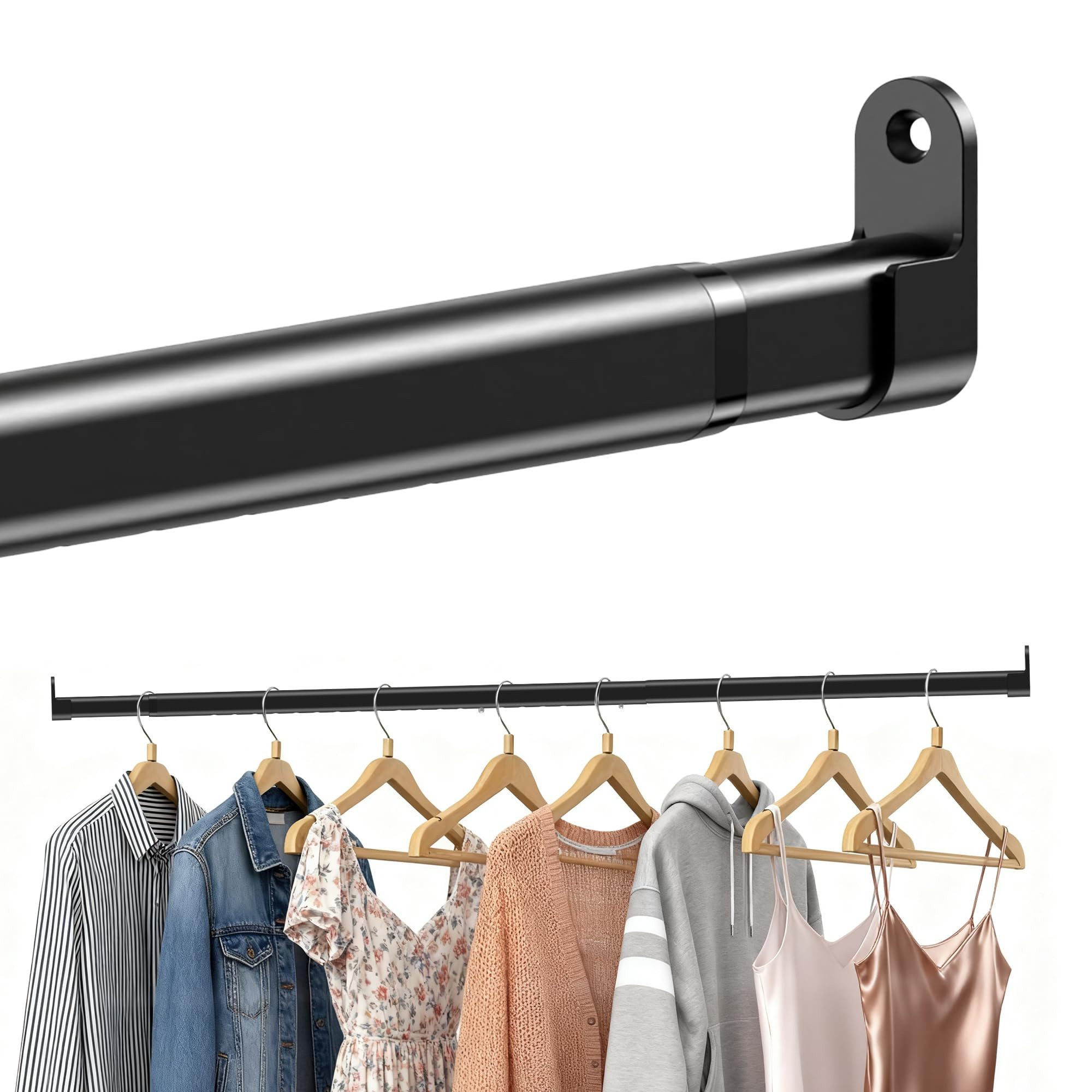 Agger Garderobenstange Kleiderstange für Schrank, Oval, Garderobenstange Wand Ausziehbar, 25mm mit 2 Halterung, für Kleiderschrank, Fenster,Verschiedene Größen