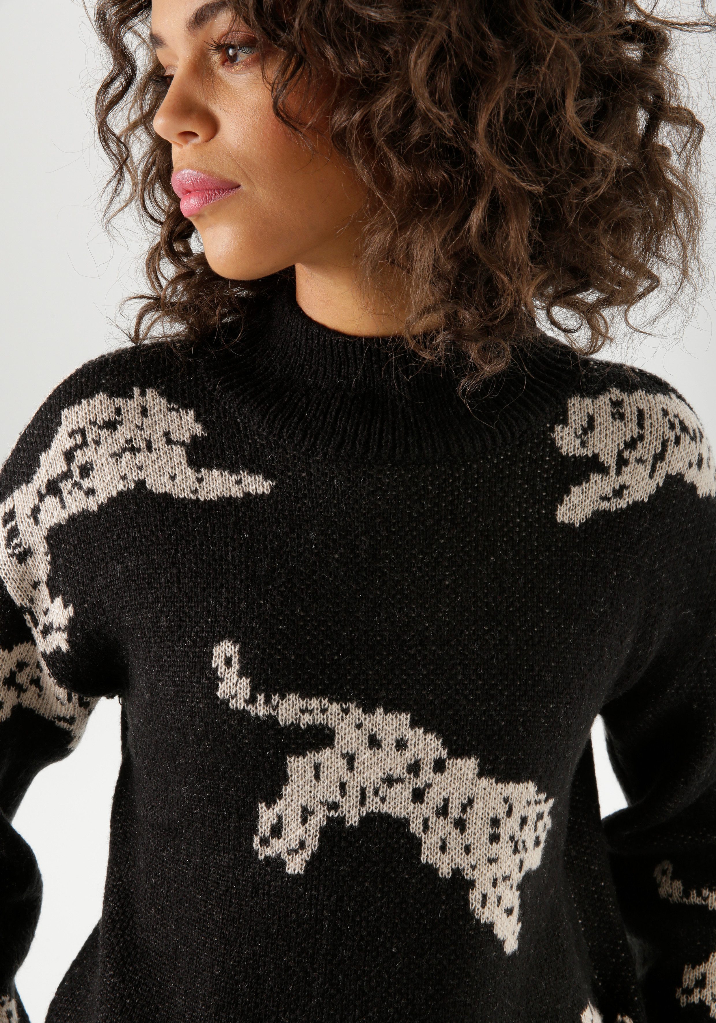 Aniston CASUAL Strickpullover mit eingestrickten Leoparden