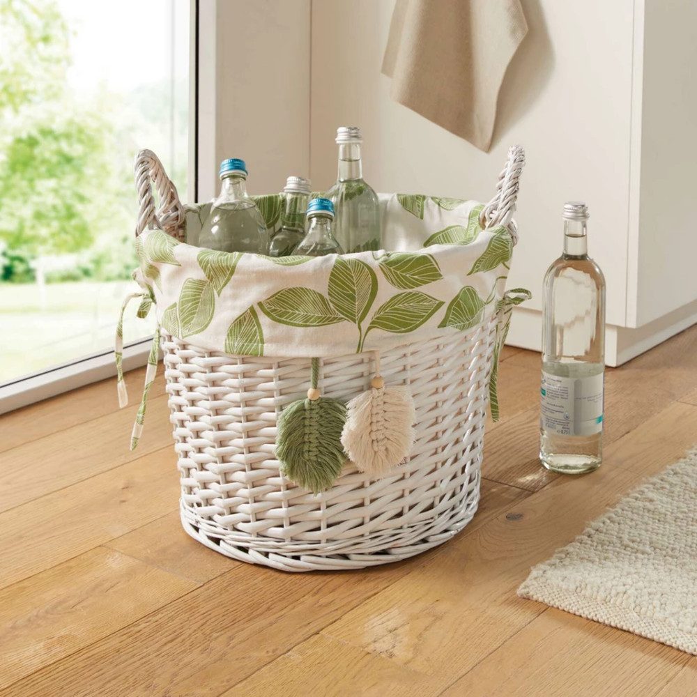 Home-trends24.de Dekokorb Füllkorb Blätter Spaltweide Korb Aufbewahrungskorb grün weiß