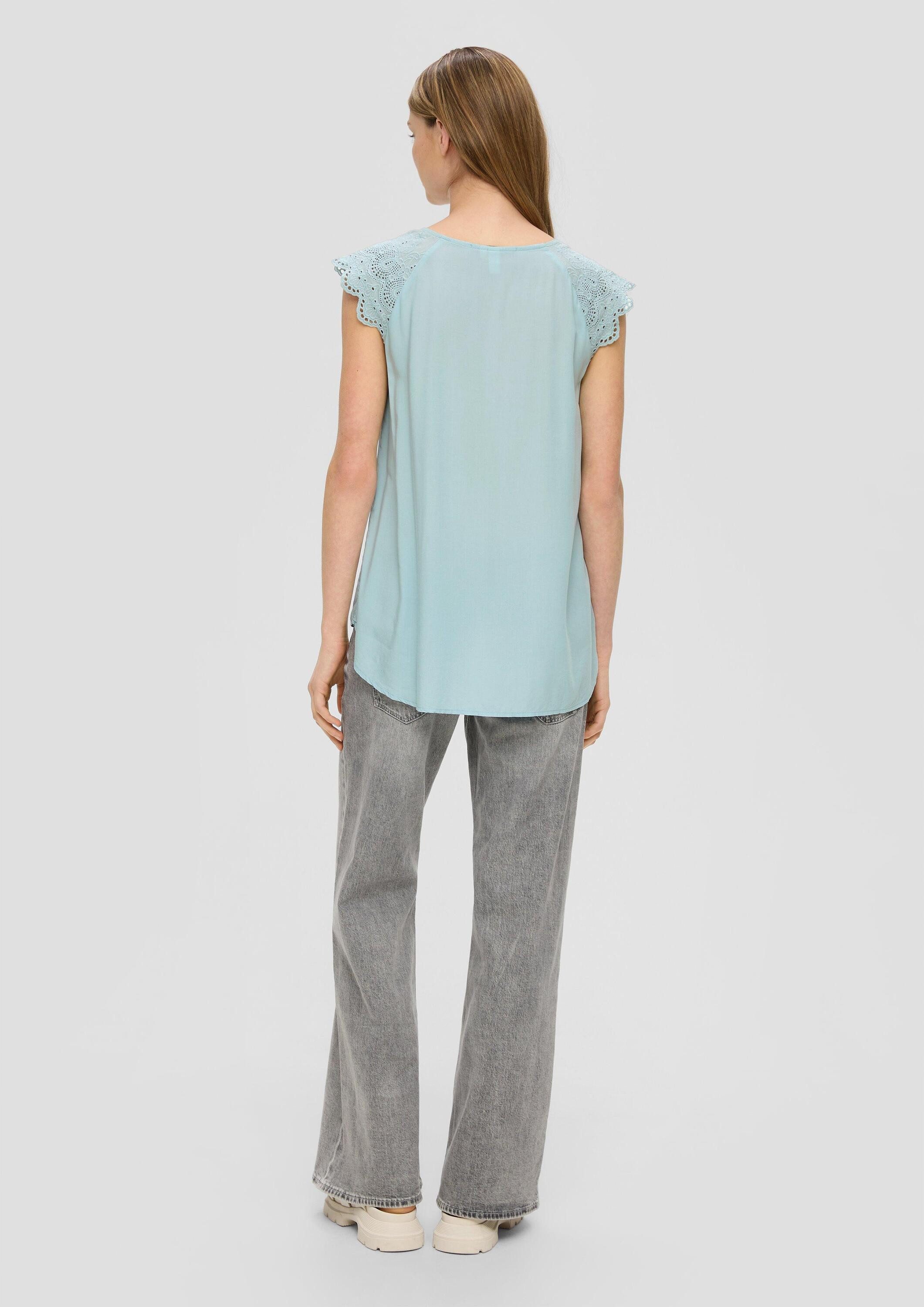 QS Kurzarmbluse Bluse Blusentop mit Broderie Anglaise