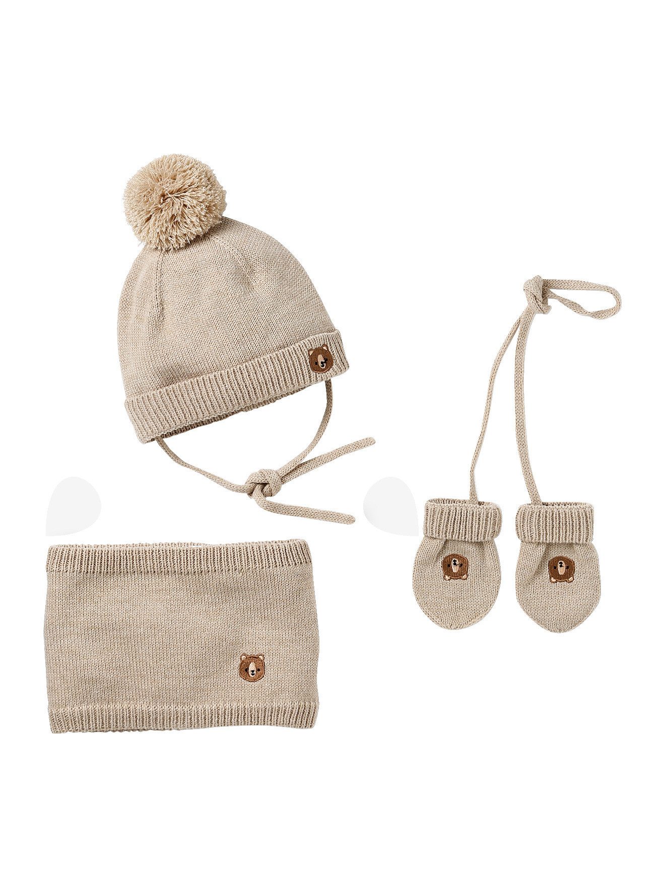 vertbaudet Mütze & Schal Babyset Mütze, Schlauchschal und Fäustlinge
