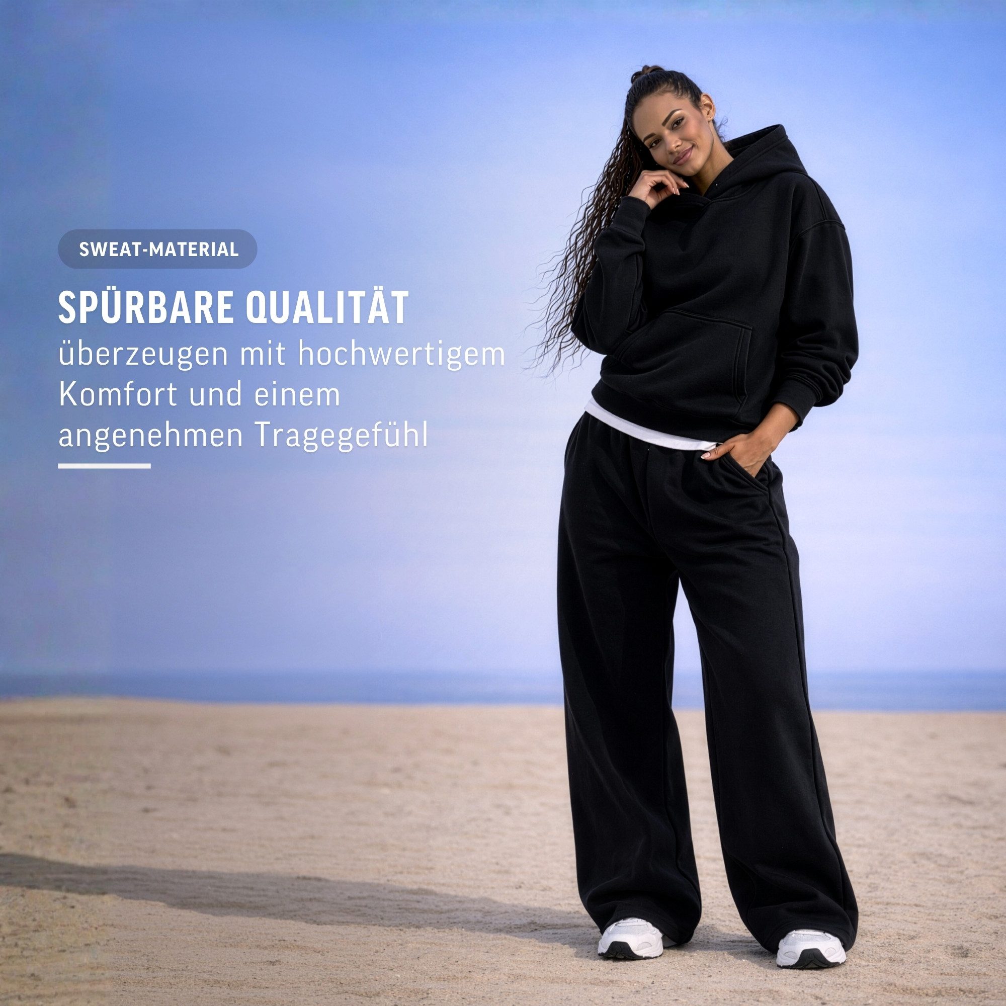 Smilodox Jogginghose Thalea, Jogger Damen, Wide-Leg mit Tunnelzug und Logo Weites Bein, Seitentaschen mit Rippeinsatz, Logo-Stitching, Freizeit
