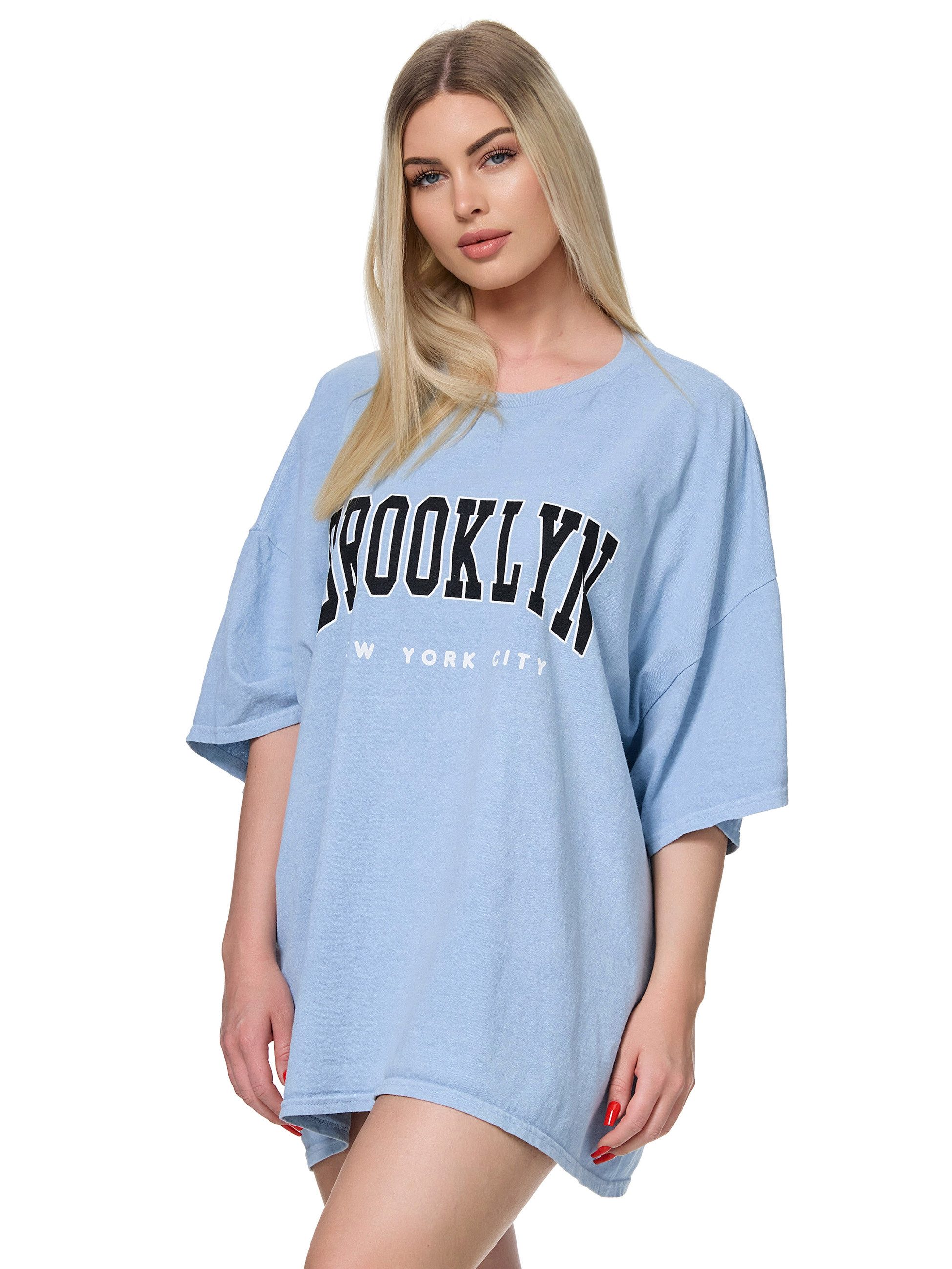 Worldclassca T-Shirt Worldclassca Oversized Print BROOKLYN T-Shirt lang Sommer Oberteil