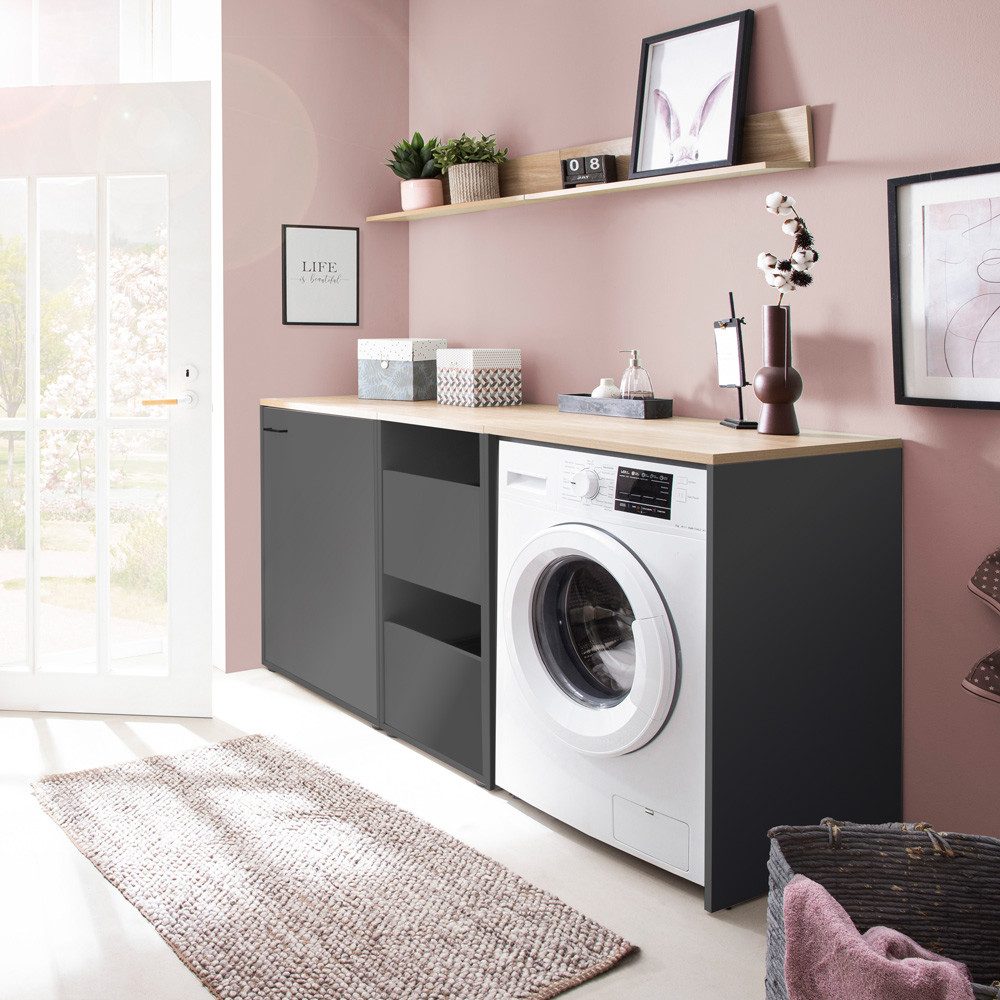 Lomadox Waschmaschinenumbauschrank STOBY-80 Hauswirtschaftsraum HWR Möbel anthrazit grau