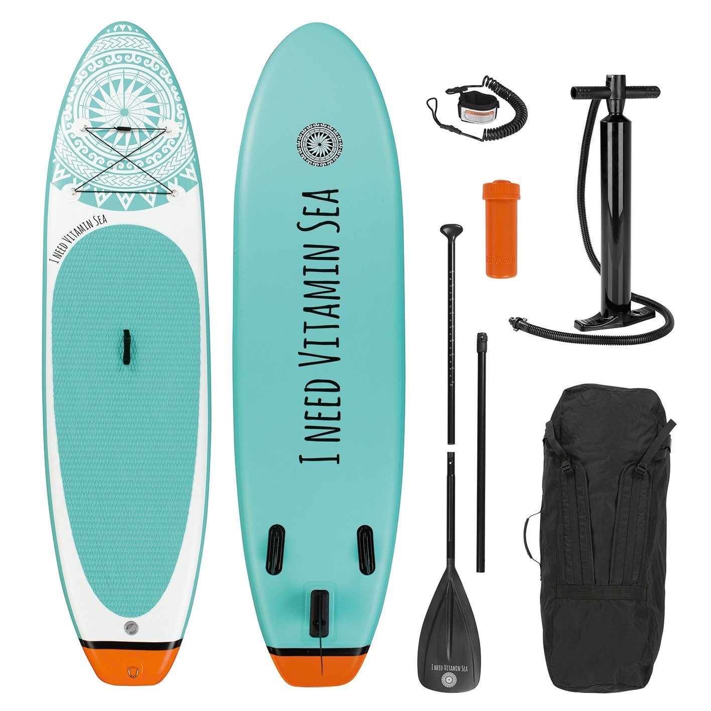 EASYmaxx Inflatable SUP-Board Stand Up cm, Set, Paddle 110kg, und inkl. Board 300 Zubehör, und Sicherungsschlaufe Finnen, 3 Paddle komplett Mit Gepäck-Spanngurt 