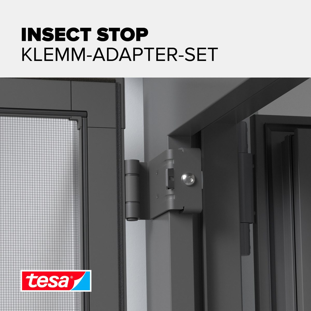 tesa Insektenschutz-Tür Klemm-Adapter-Set - Tür-Klemme, Montage KIT, (Packung, 3-St., Adapter für FALT Fenster-türen), INSECT STOP einfache Montage, ohne Bohren oder Schrauben