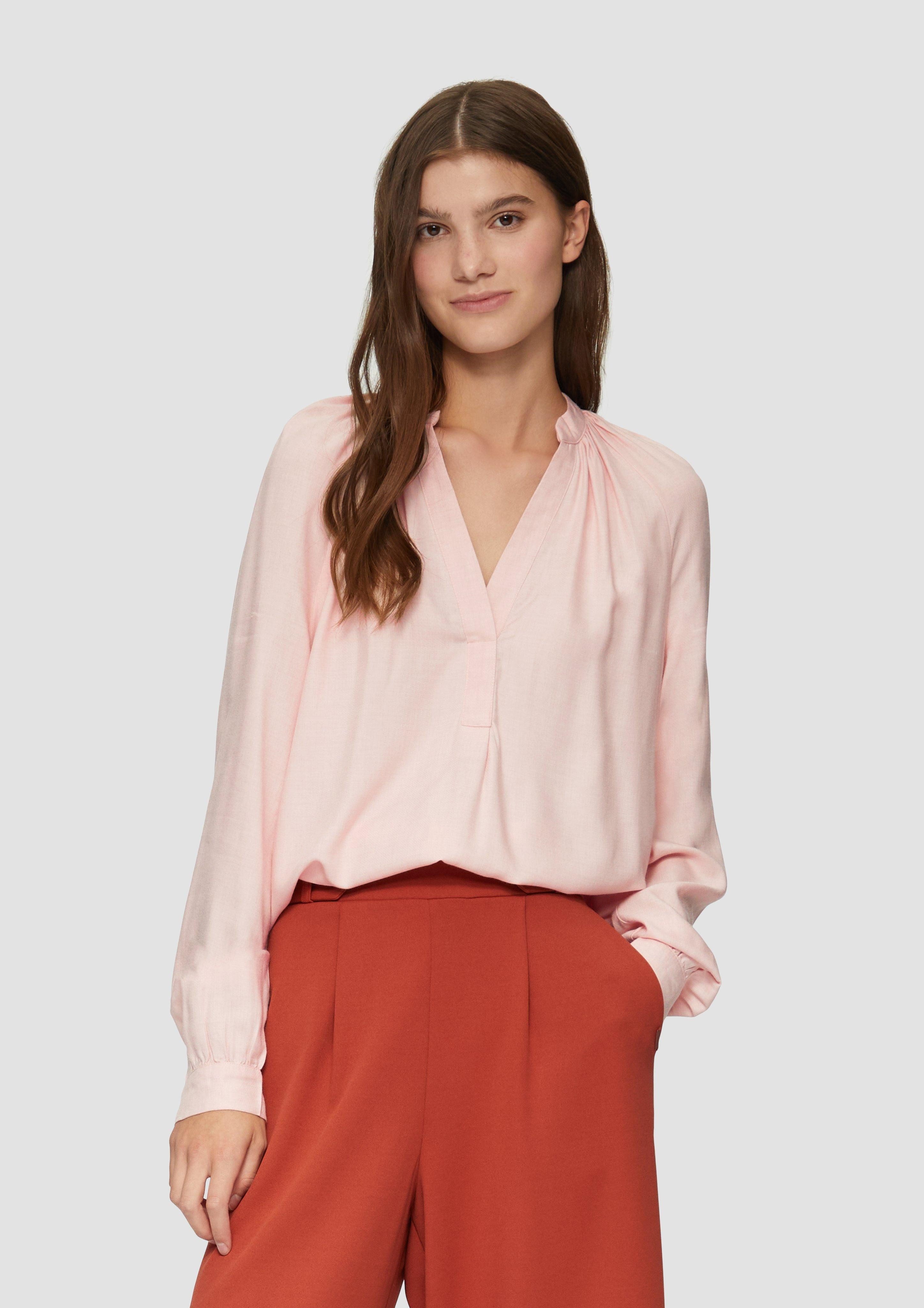 Langarmbluse Melierte Viskosebluse mit Raffung