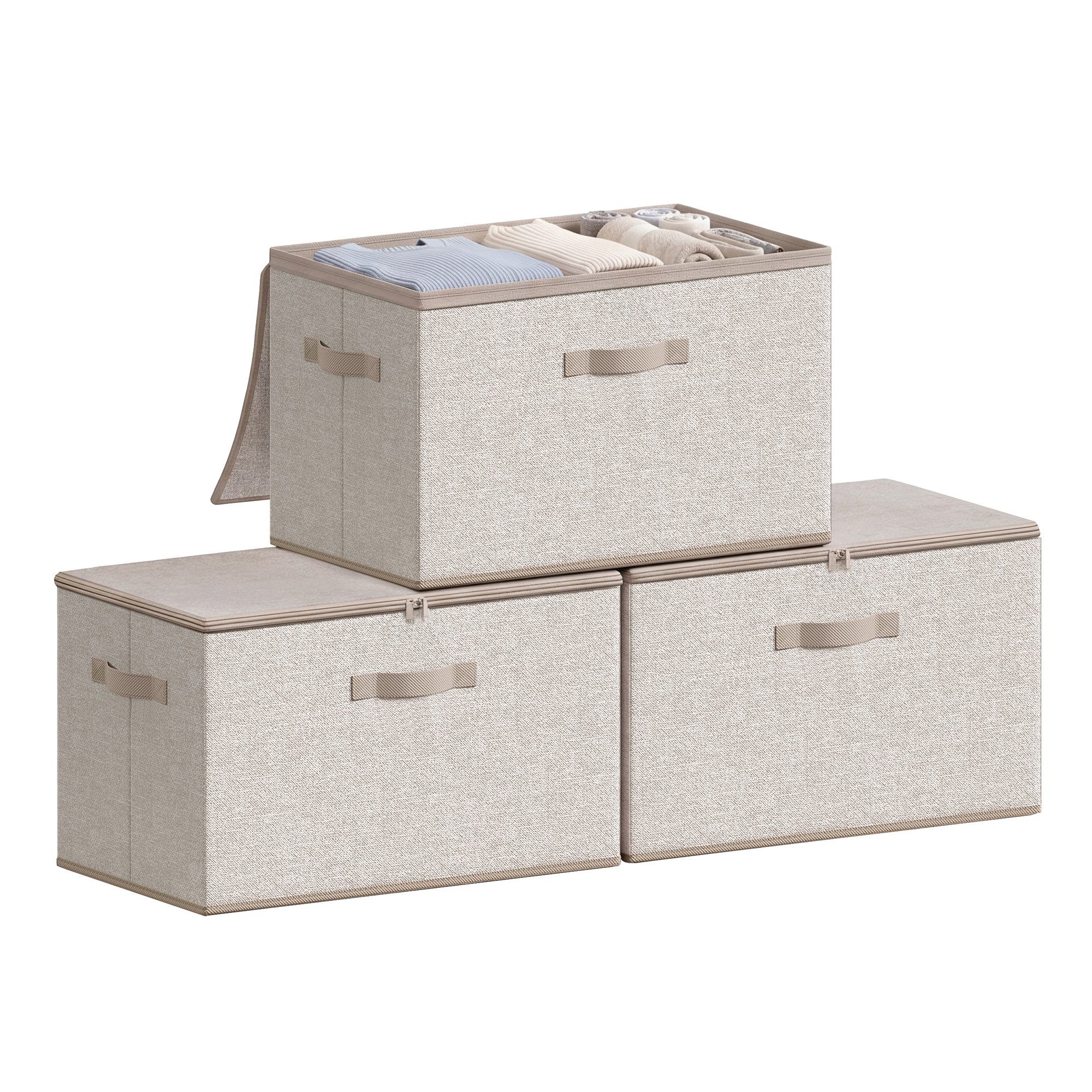 SONGMICS Aufbewahrungsbox Aufbewahrungsboxen, mit Deckel, faltbare Stoffbox mit Griffen, 3er Set, 50 x 30 x 30 cm, Vliesstoff