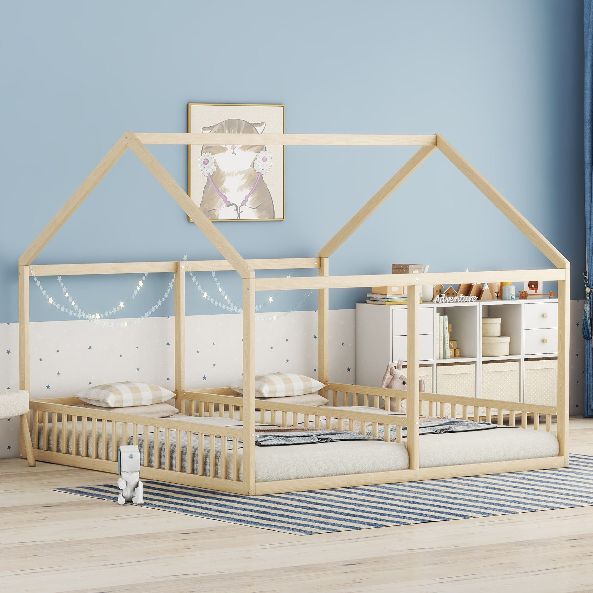 Flieks Kinderbett, Massivholz Einzelbett Doppelbett Hausbett 90x200cm 2 Lie günstig online kaufen