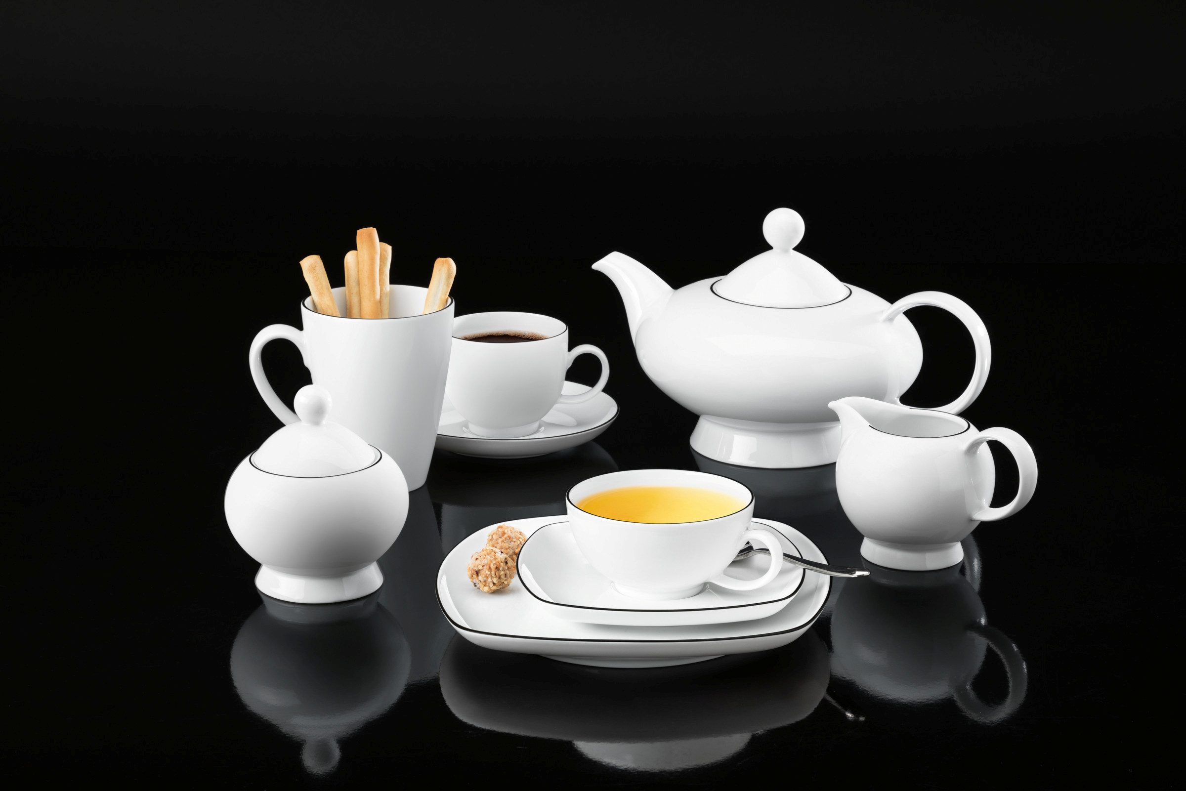 Seltmann Weiden Suppenteller Lido Black Line, (1 St), Teller eckig 21 cm