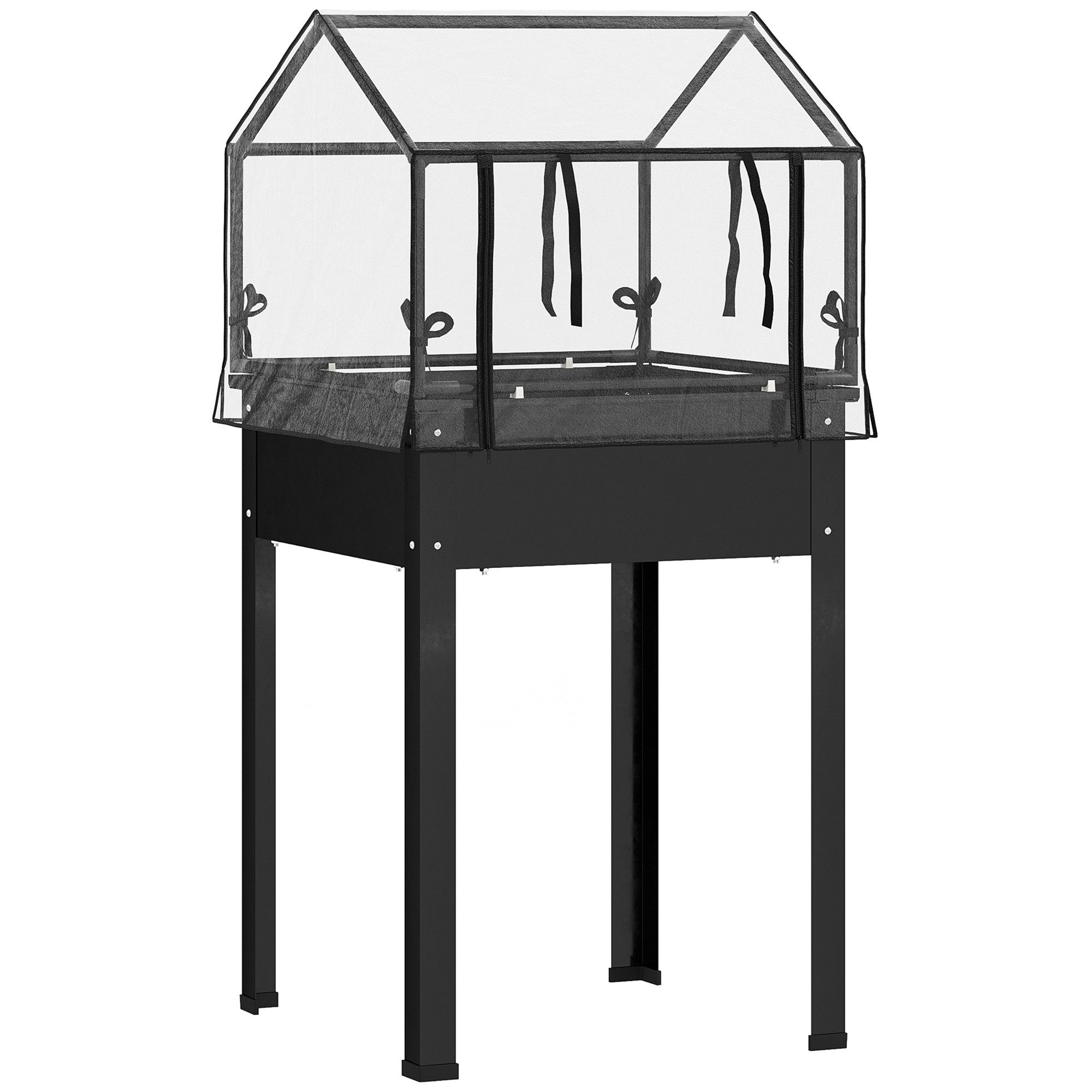 MC Star Hochbeet mit Abdeckung, erhöhtes Kräuterbeet mit Ablauflöchern (wetterbeständig Gemüsebeet, Gartenbeet, Pflanzbeet für Garten, Balkon, 60 x 60 x 120 cm, Schwarz)