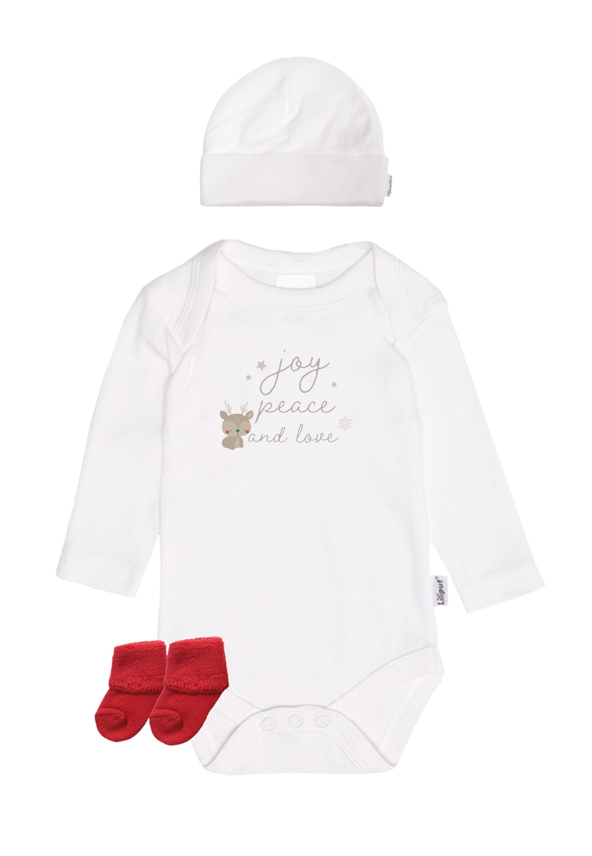 Liliput Erstausstattungspaket Joy Peace and Love bestehend aus Body, Mütze und Söckchen