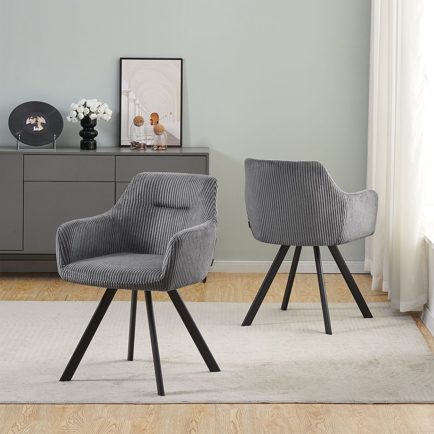 B&D home 4-Fußstuhl CYRUS (2er Set, 2 St), gepolstert, mit Armlehnen, Cord