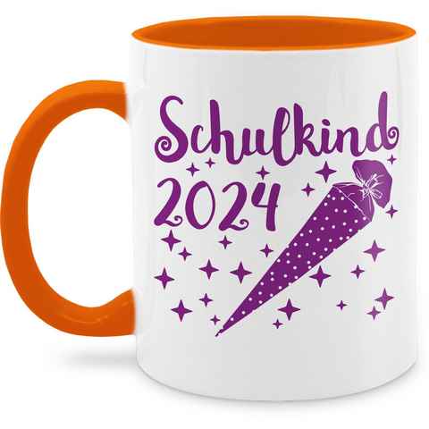 Shirtracer Tasse Schulkind 2024 - Schultüte und Sternchen - lila, Keramik, Einschulung Geschenk Tasse